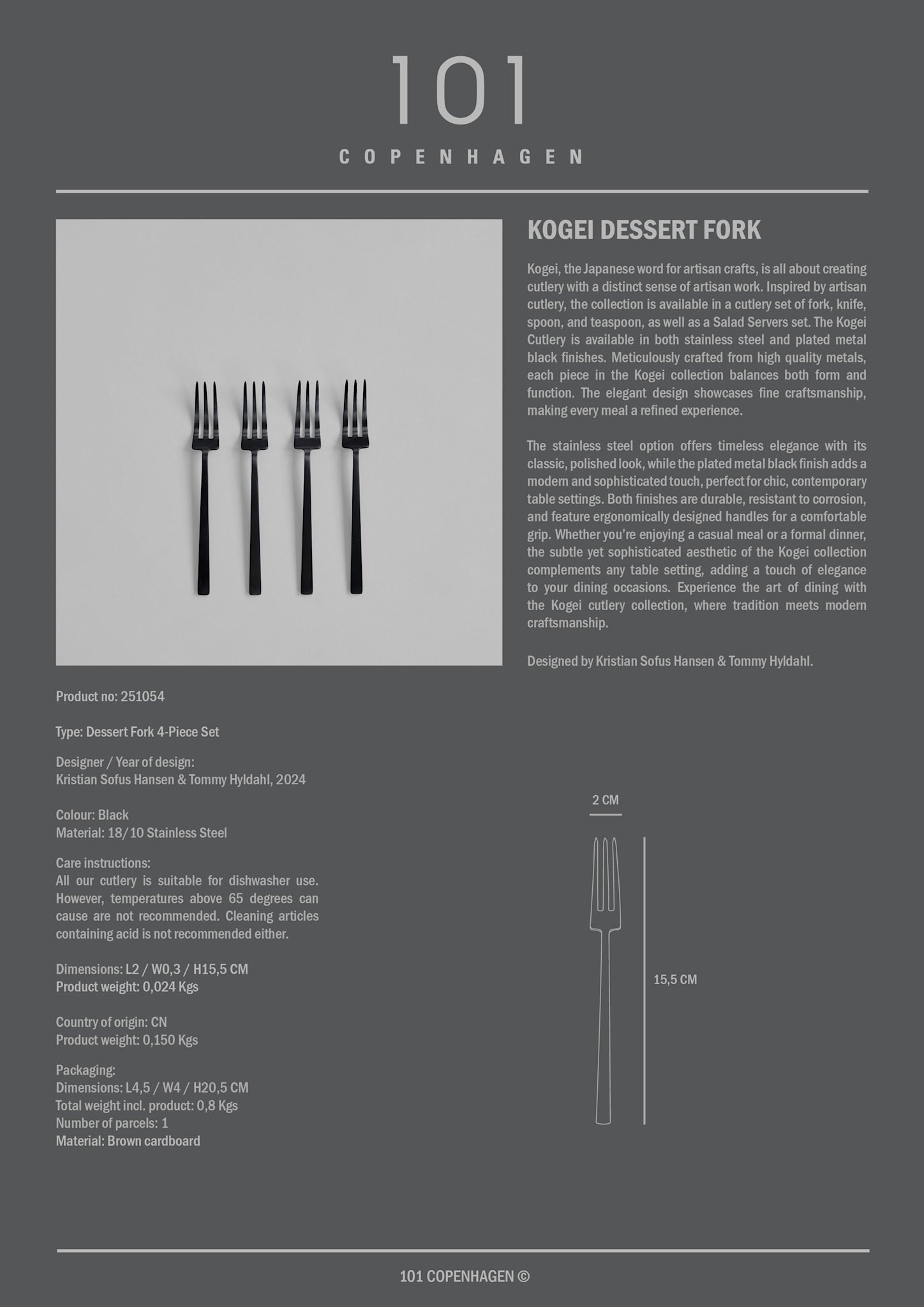 101 Copenhagen - Kogei Dessert Fork - Black - Cutlery fork set