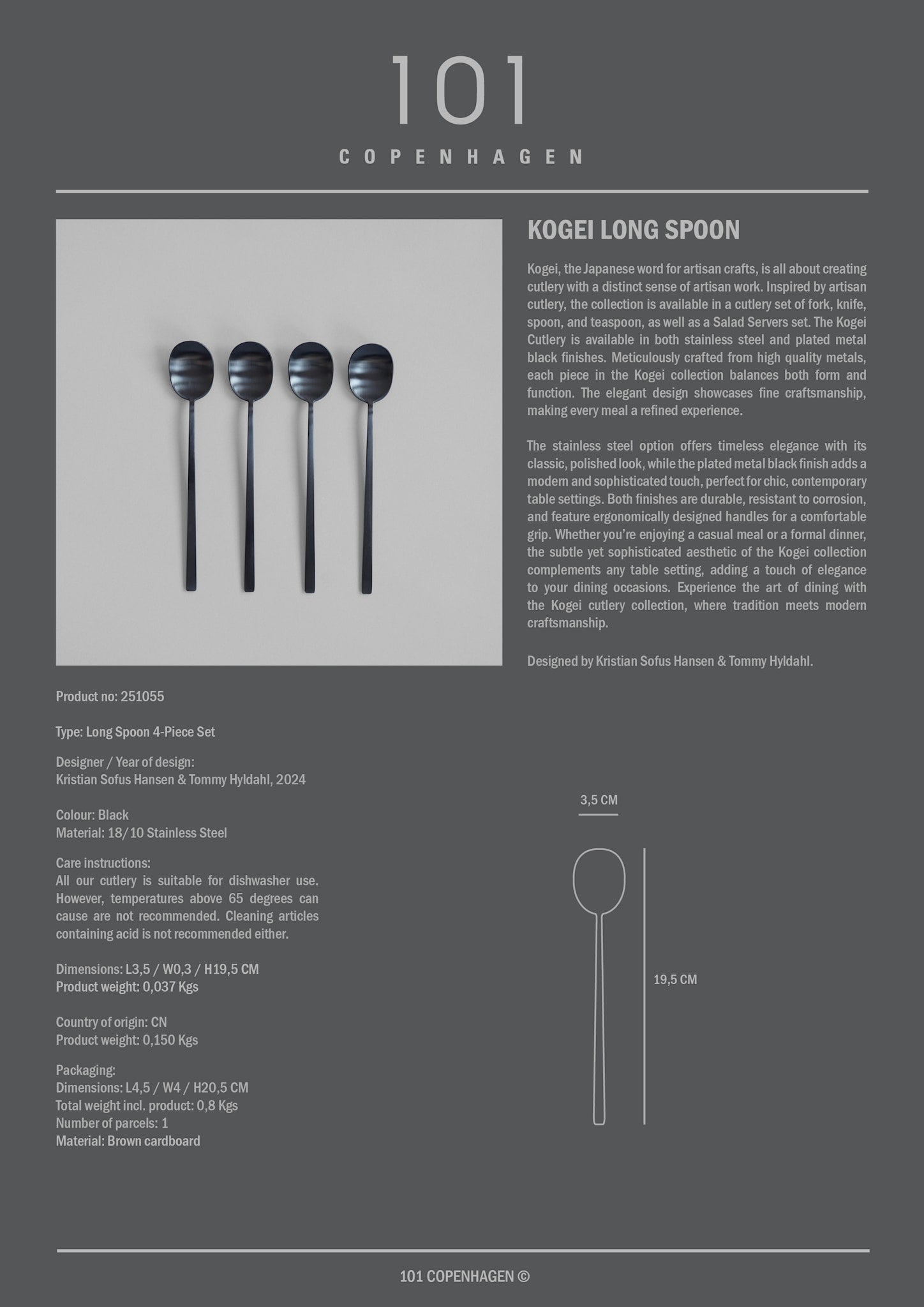 101 Copenhagen - Kogei Long Spoon - Black - Cutlery long spoon set