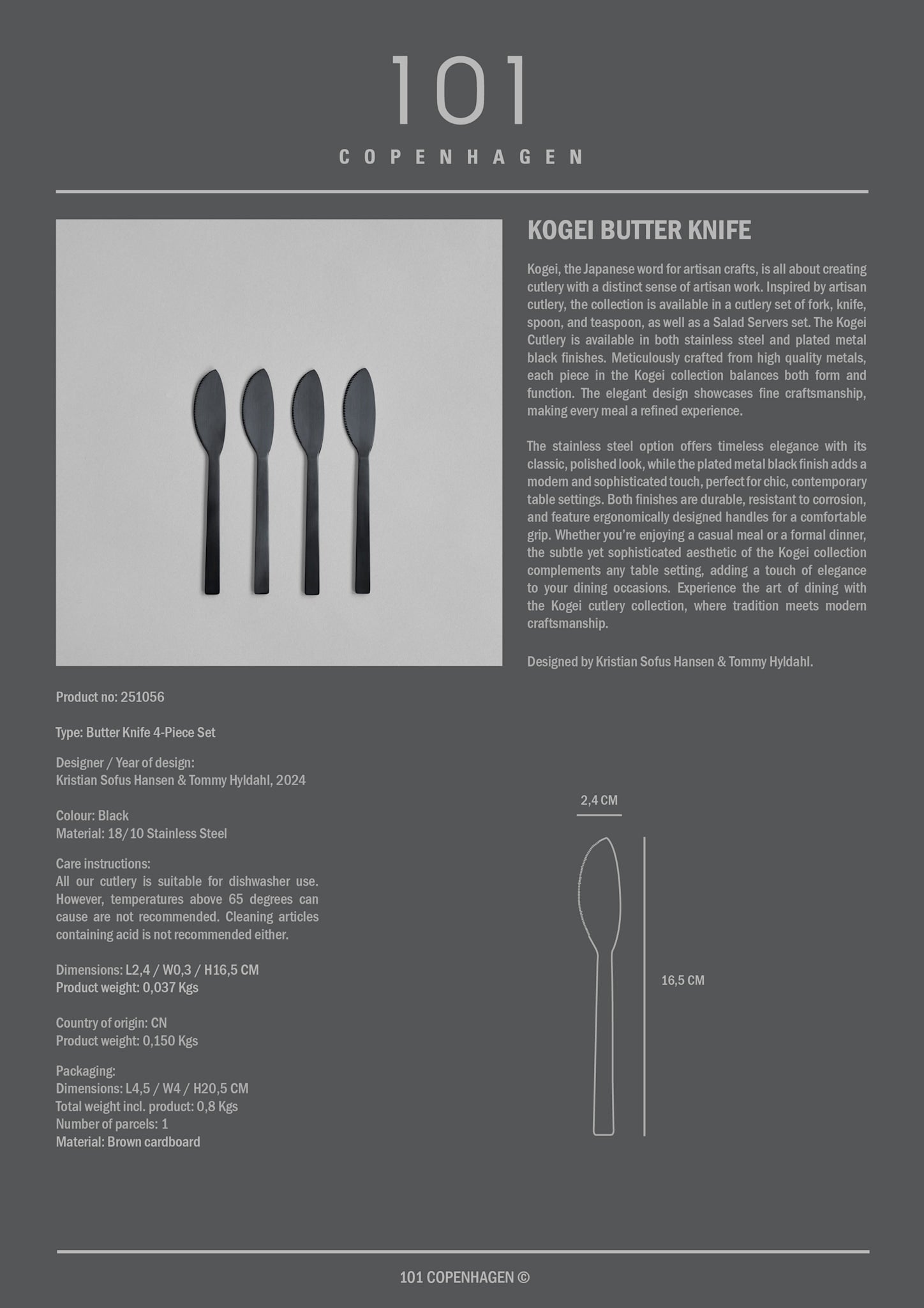 101 Copenhagen - Kogei Butter Knife - Black - Cutlery butter knife set