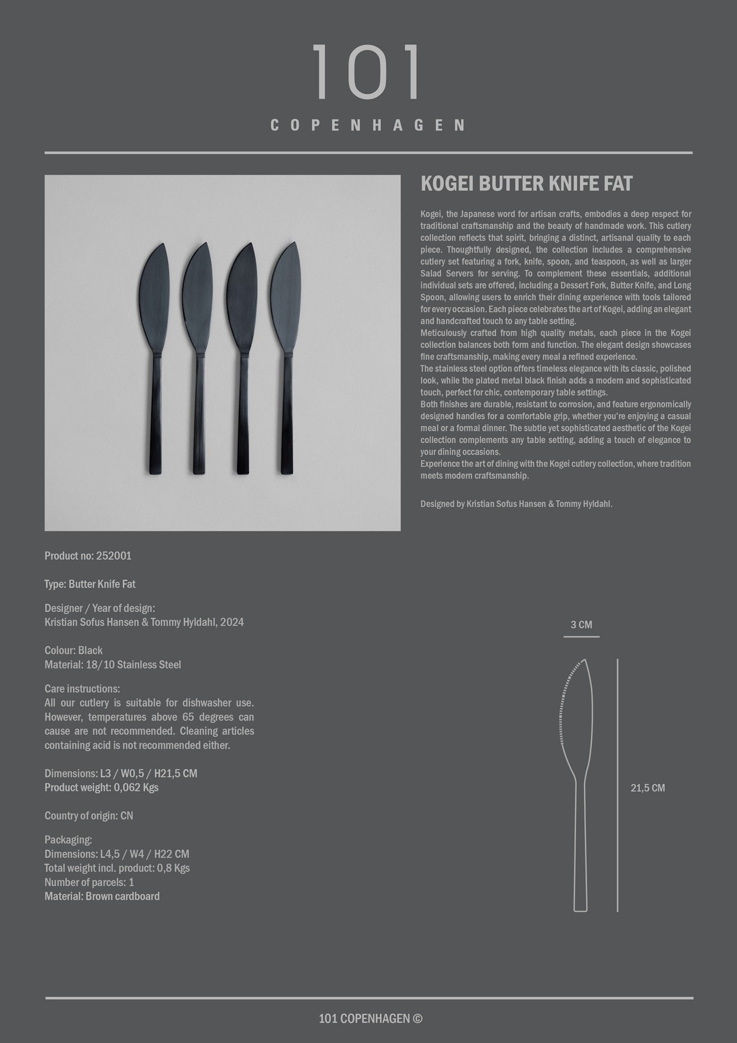 101 Copenhagen - Kogei Knife Fat - Black - Cutlery knife set