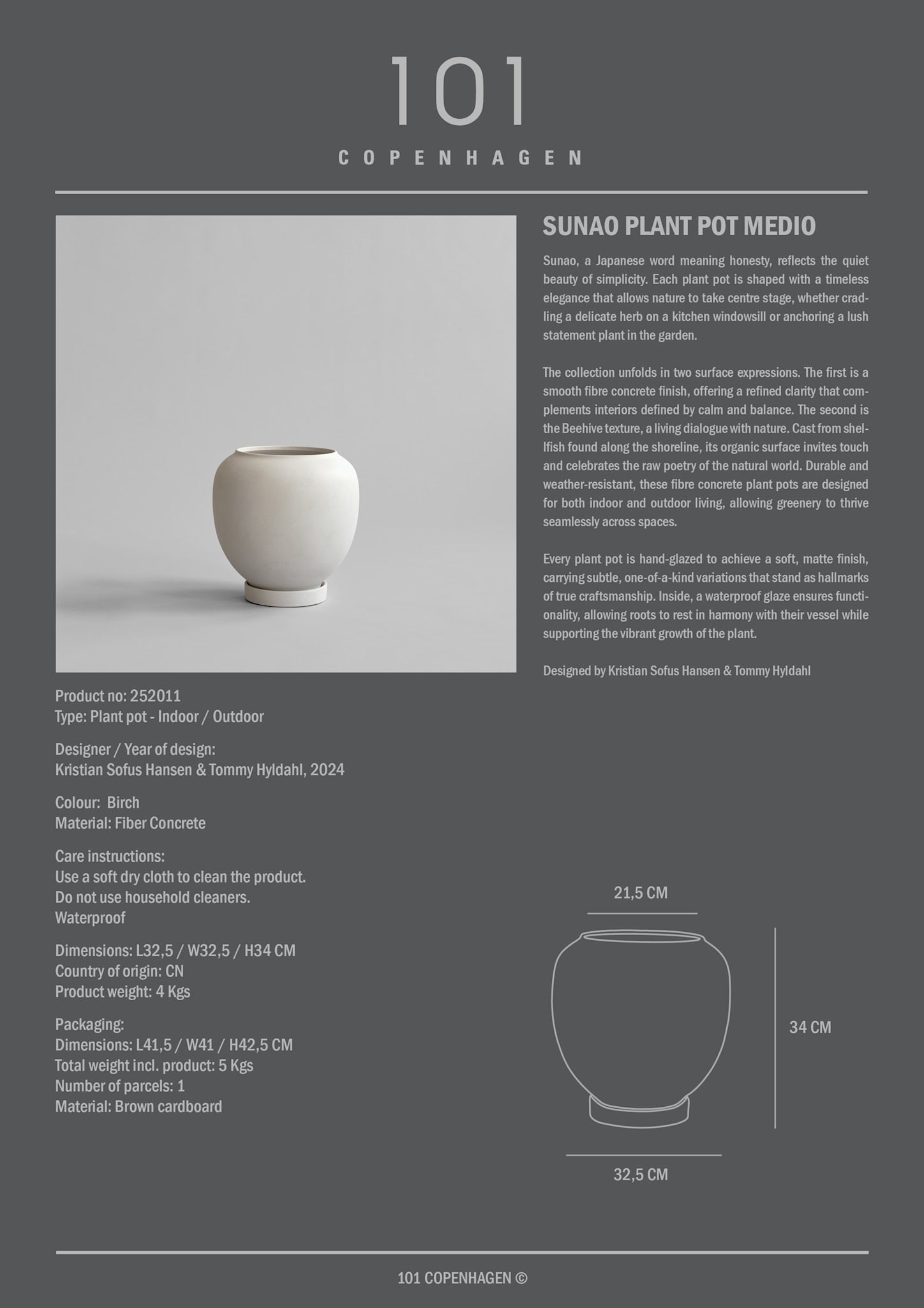 101 Copenhagen - Sunao Plant Pot, Medio - Birch - Plant Pot