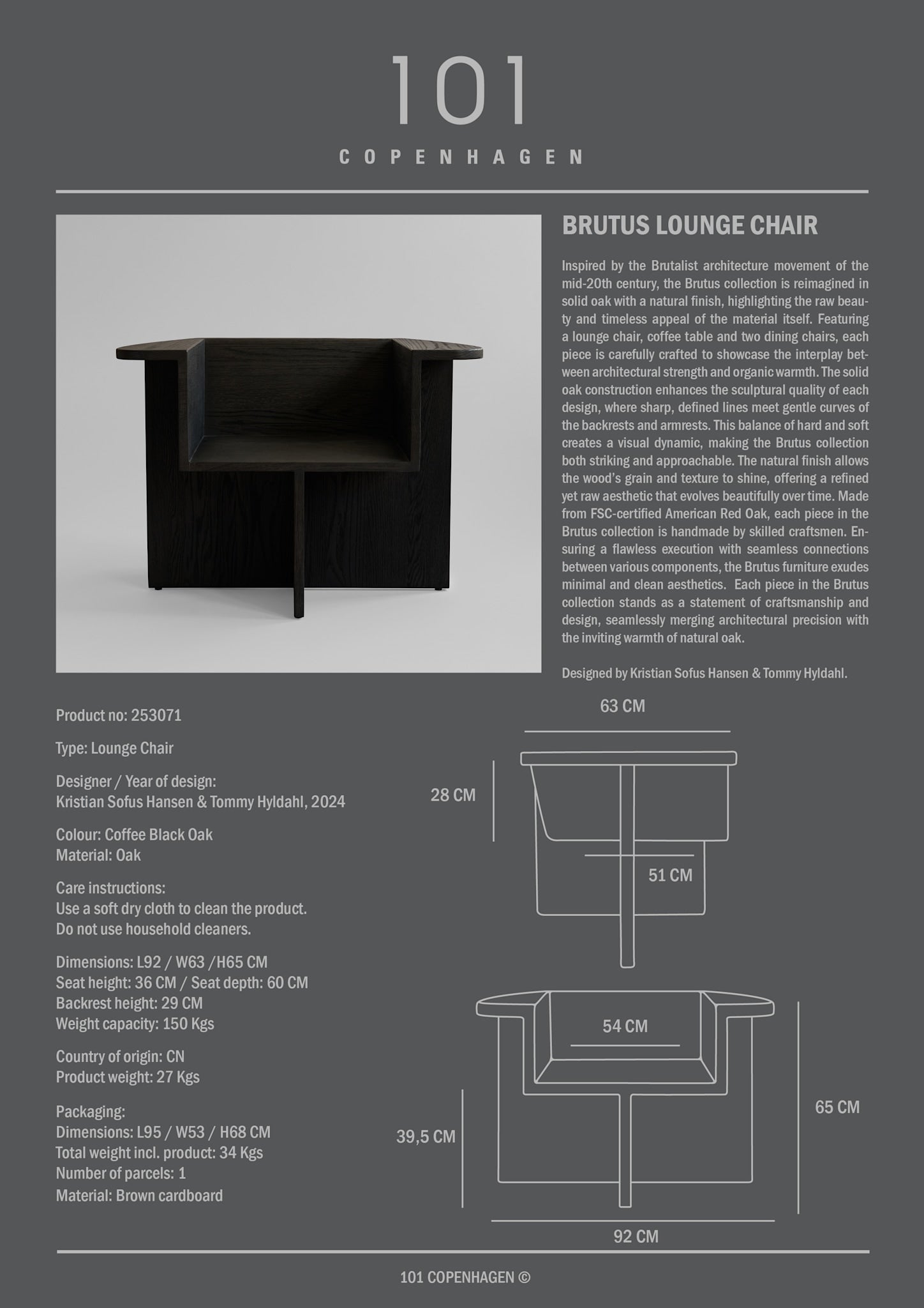 101 Copenhagen - Brutus Lounge Chair - Coffee Black Oak - Lounge Chair