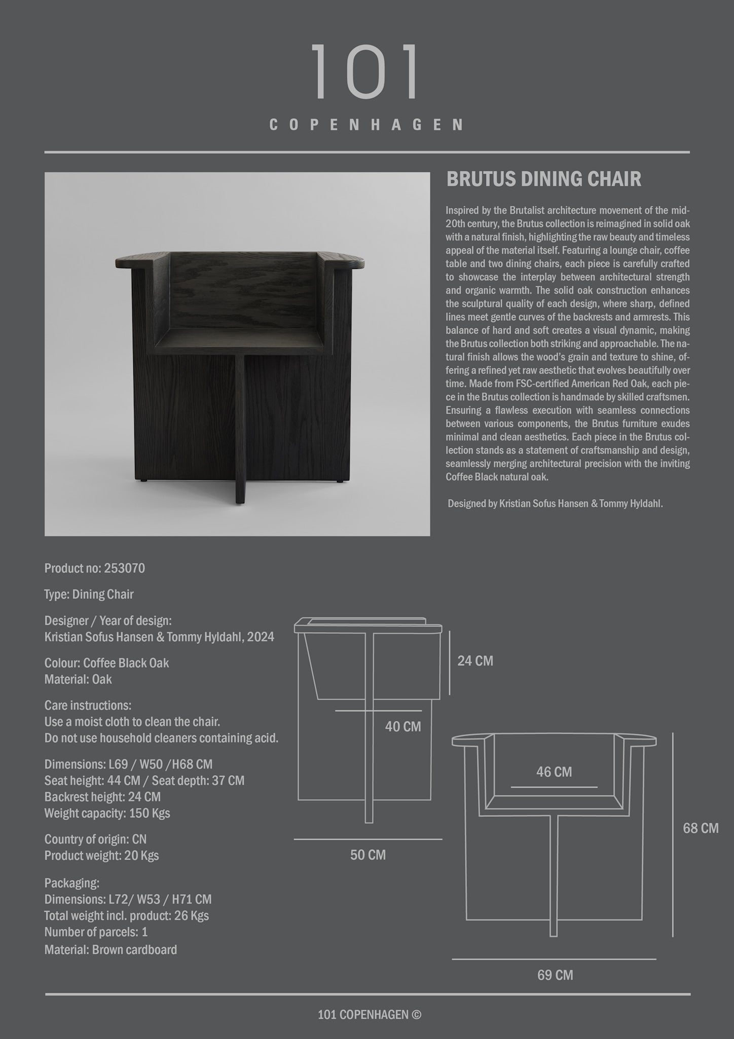 101 Copenhagen - Brutus Dining Chair - Coffee Black Oak - Dining Chair
