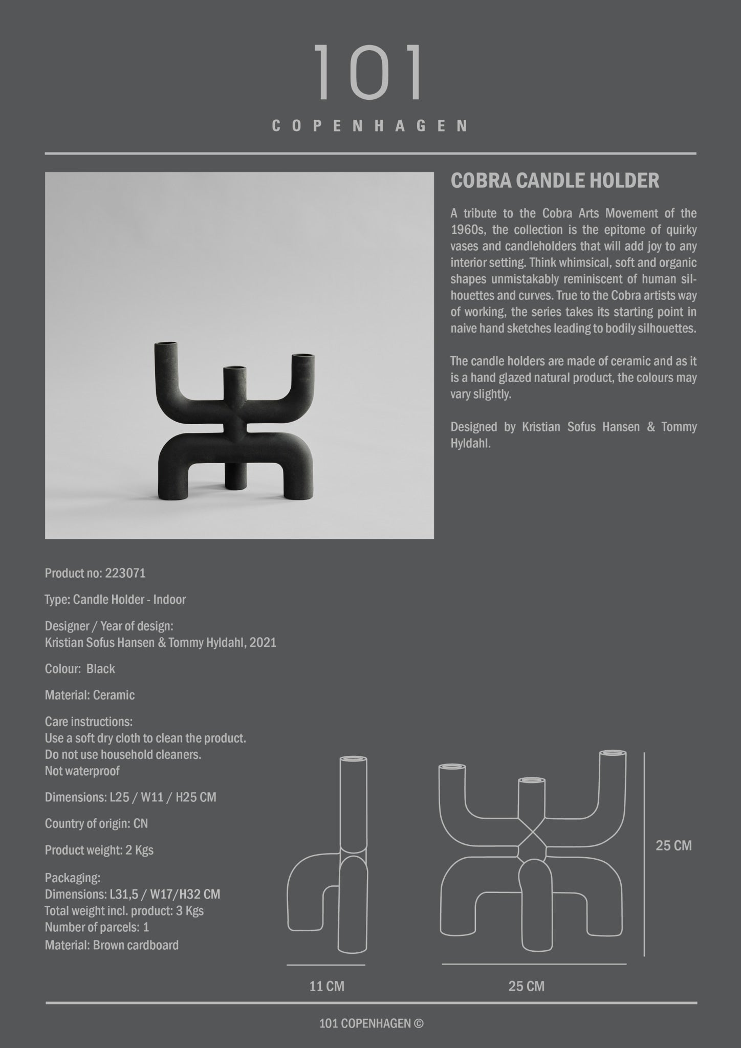 101 Copenhagen - Cobra Candle Holder - Black - Candle Holders