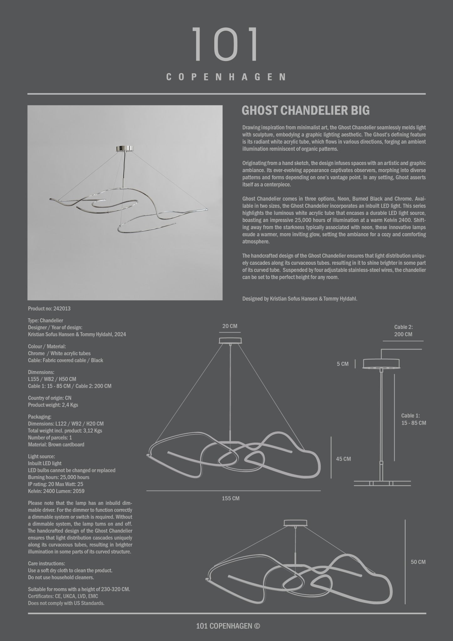 101 Copenhagen - Ghost Chandelier, Big - Chrome - Chandelier