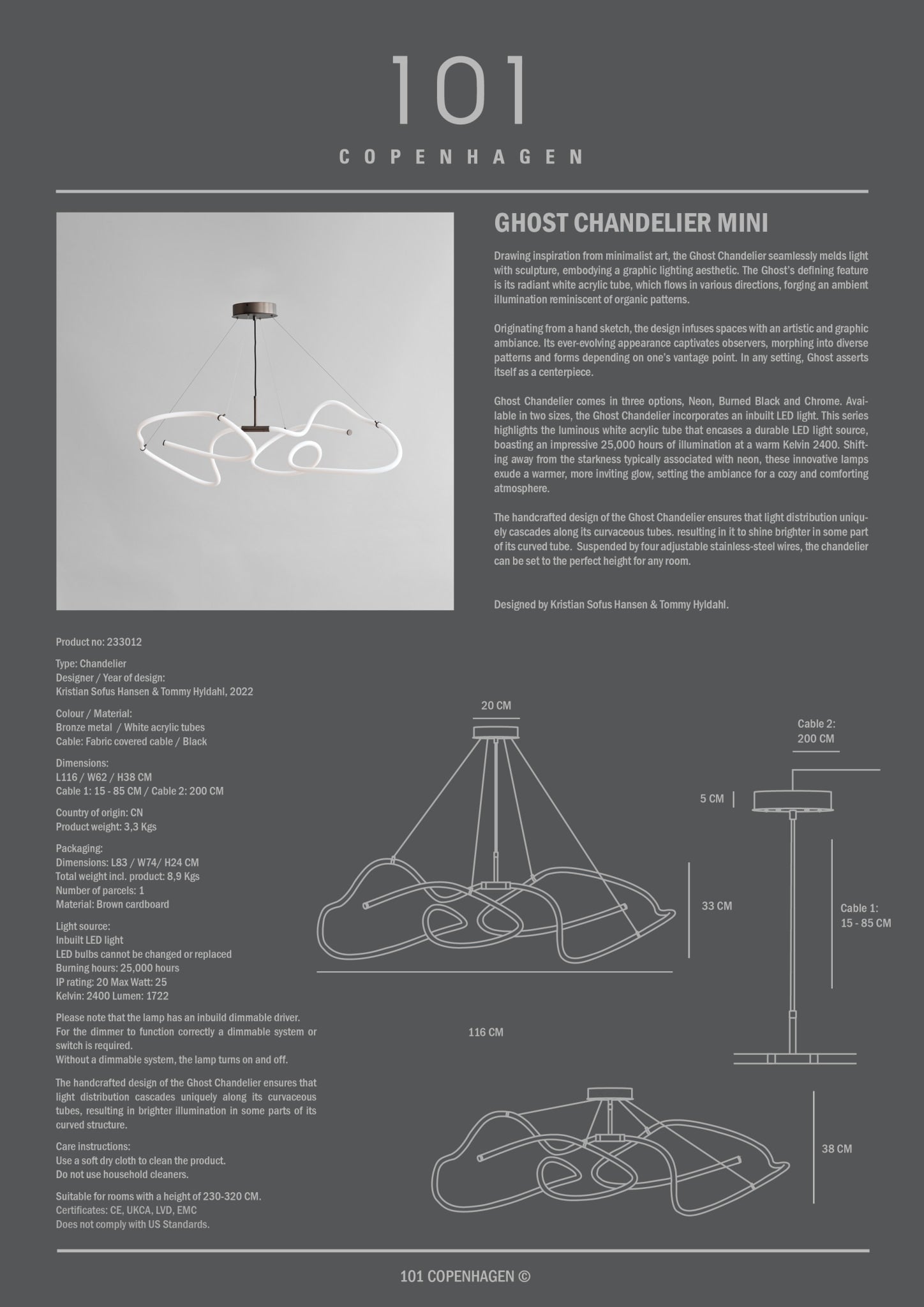 101 Copenhagen - Ghost Chandelier, Mini - Neon - Chandelier