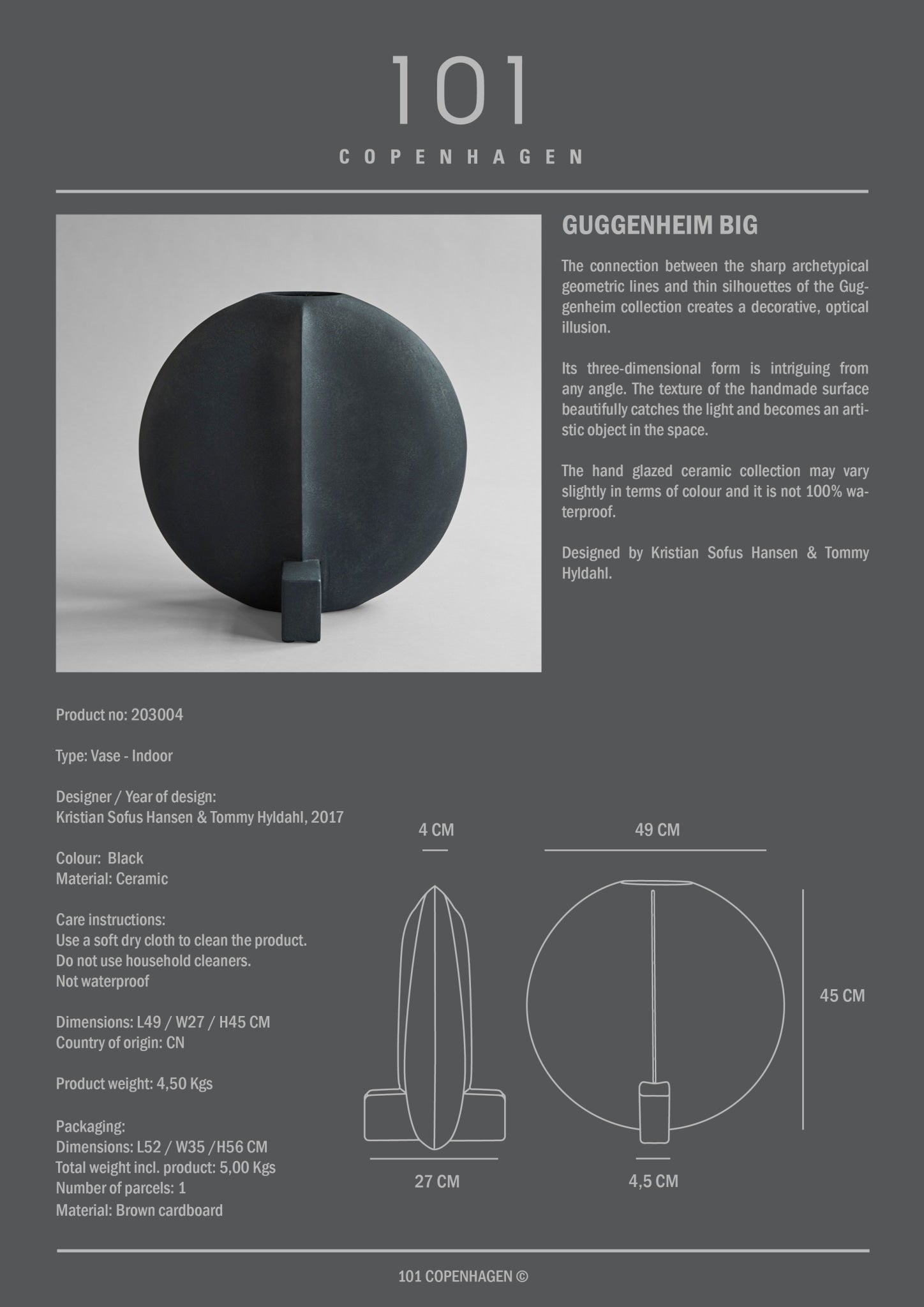 101 Copenhagen - Guggenheim Vase, Big - Black - Vase