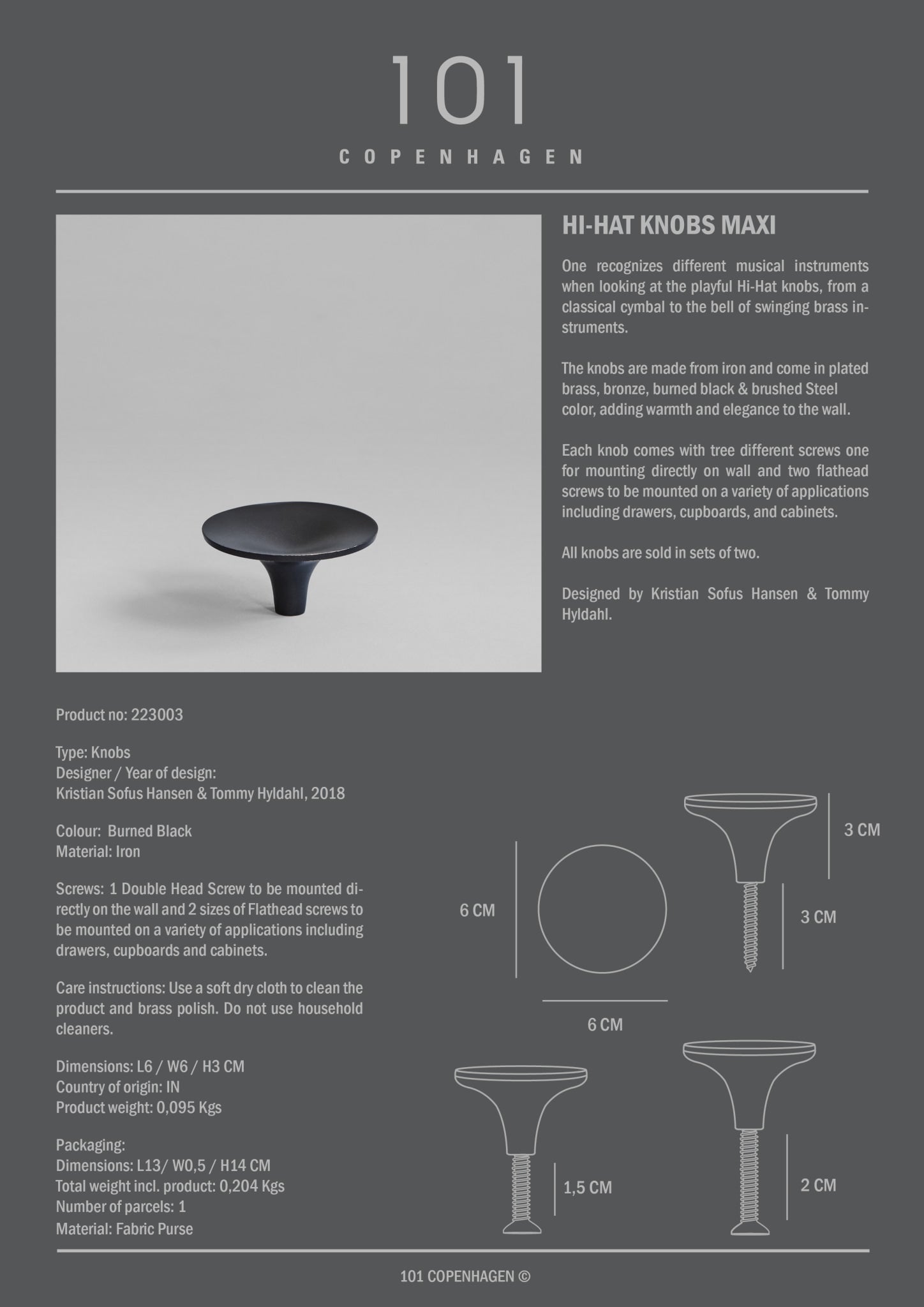 101 Copenhagen - HiHat Knobs, Maxi - Burned Black - Knobs