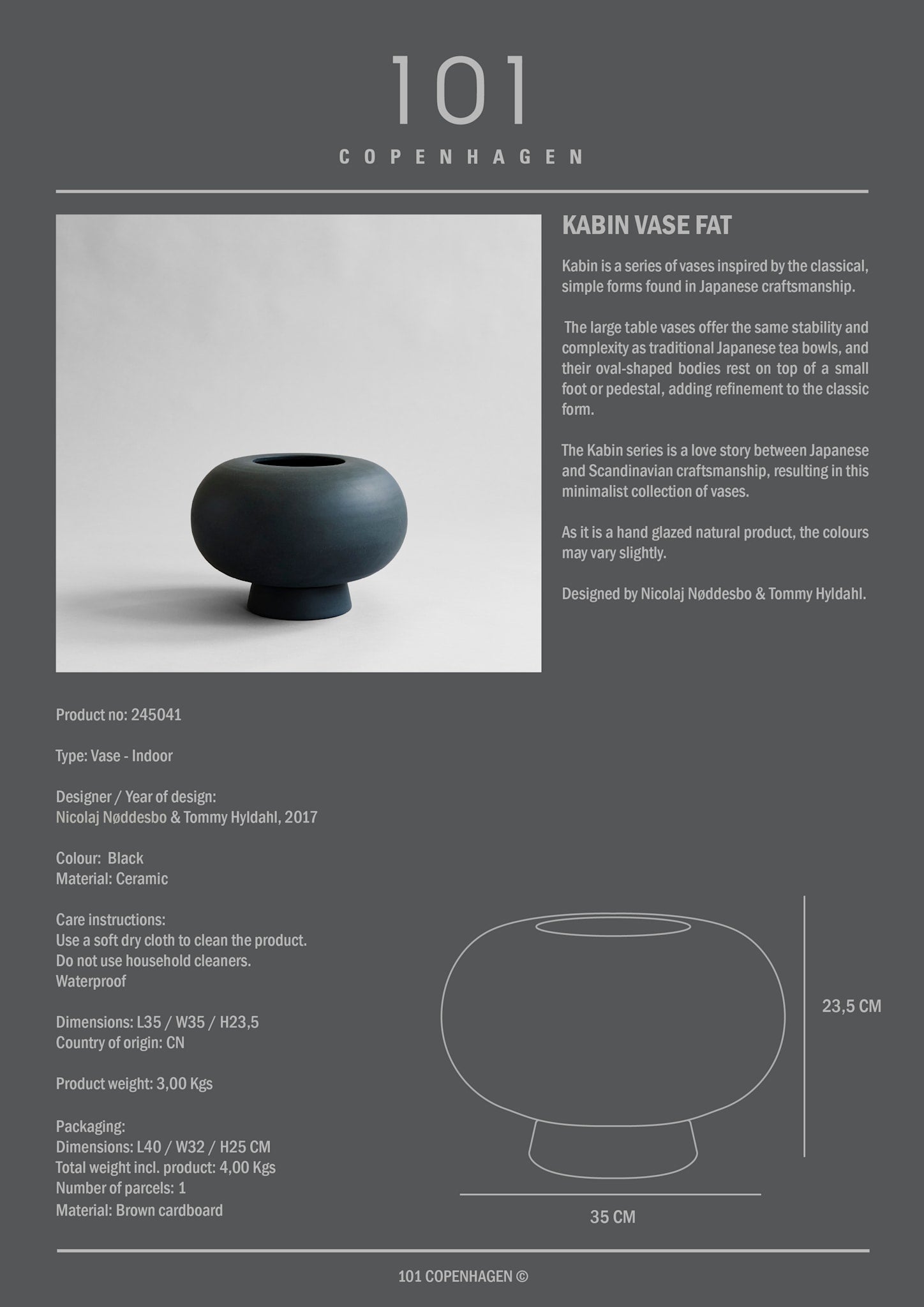 101 Copenhagen - Kabin Vase, Fat - Black - Vase