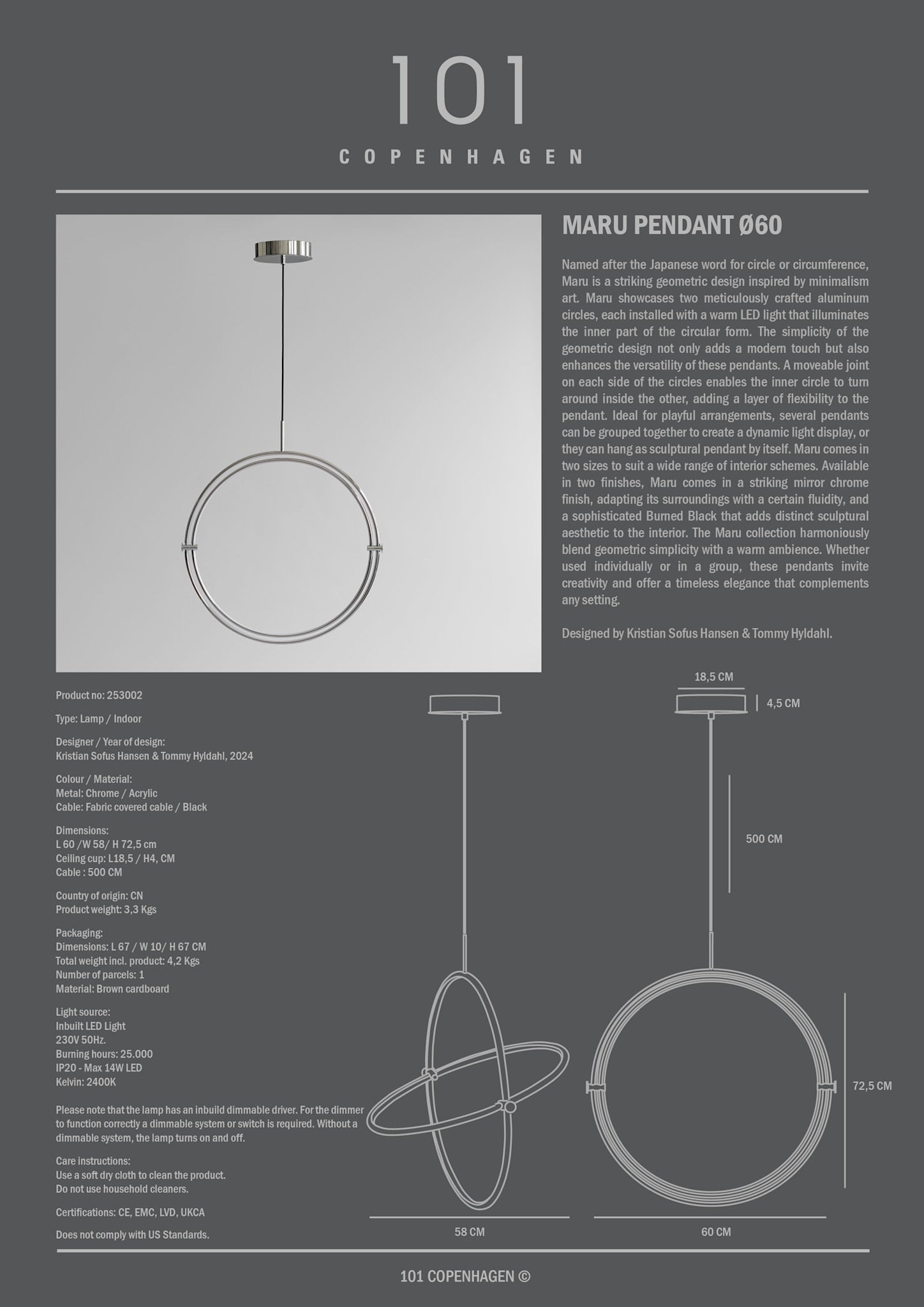 101 Copenhagen - Maru Pendant, Ø60 - Chrome - Pendant Lamp