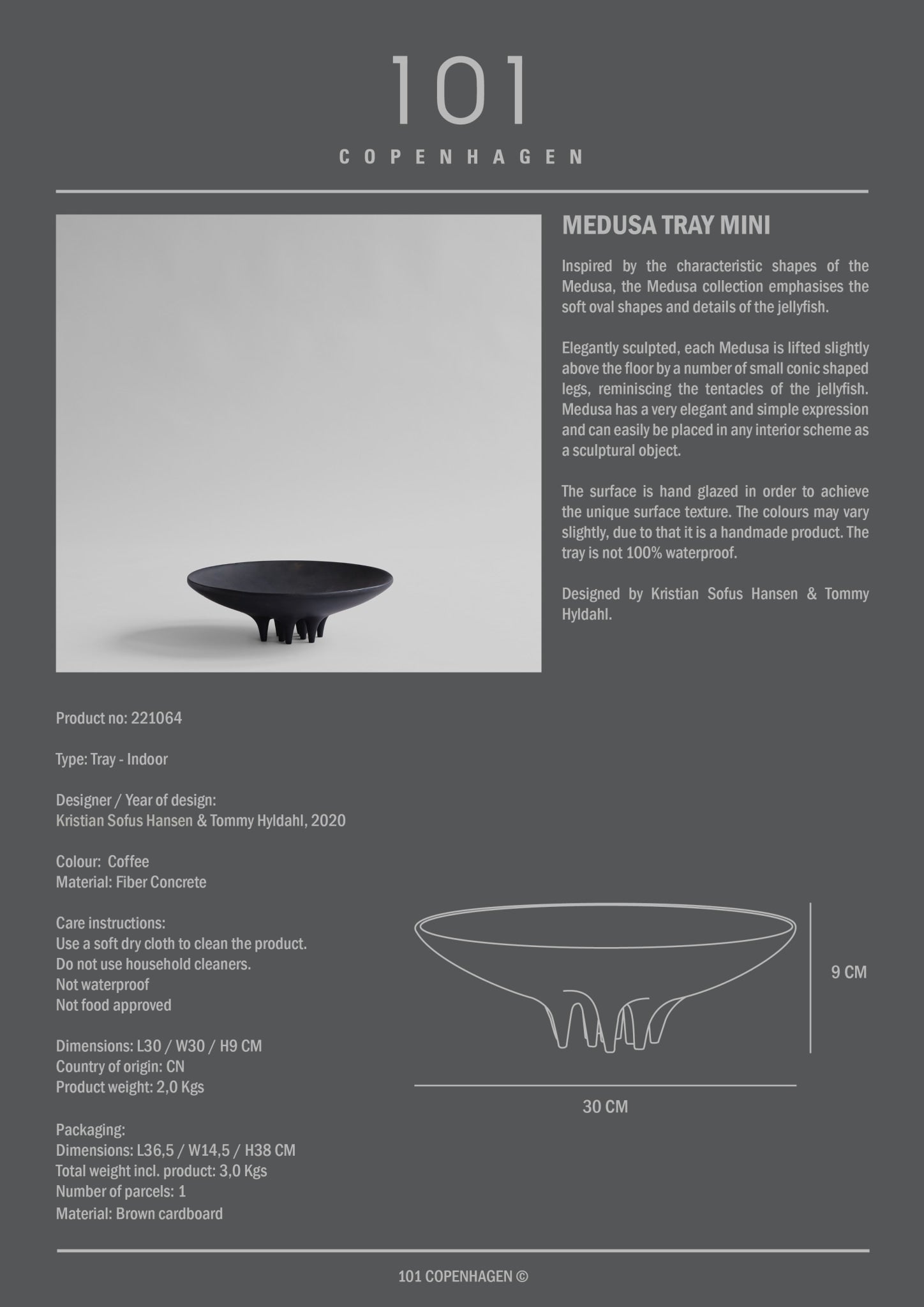 101 Copenhagen - Medusa Tray, Mini - Coffee - Tray