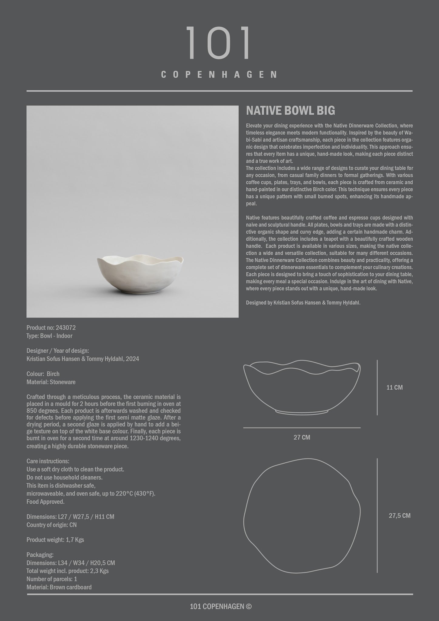 101 Copenhagen - Native Bowl, Big - Birch - Bowl