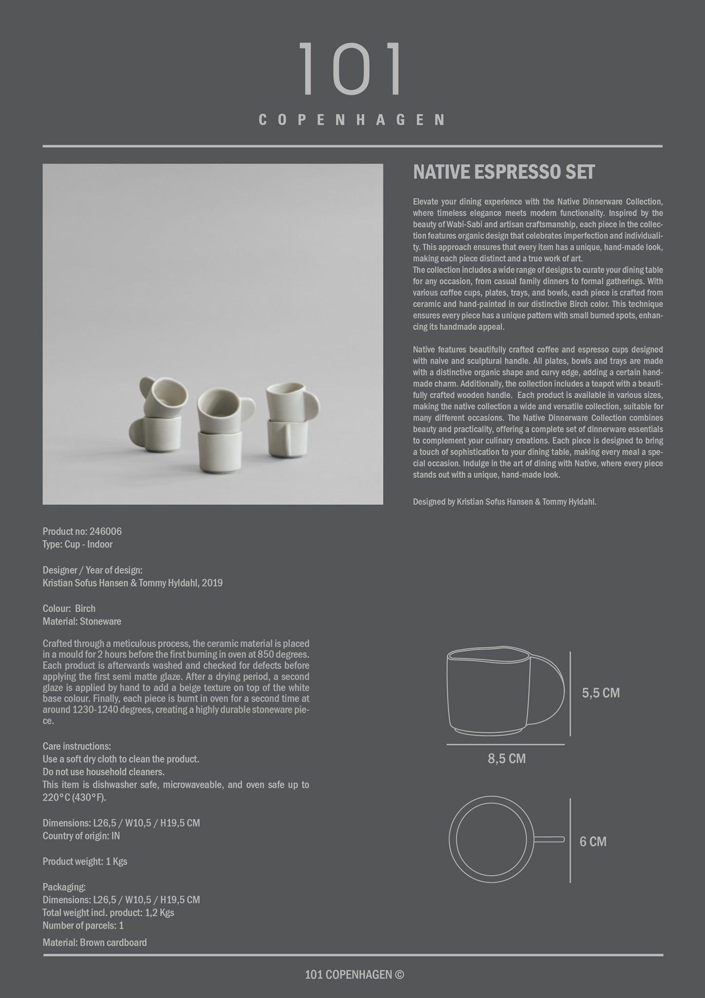 101 Copenhagen - Native Espresso Set - Birch - Cups Set