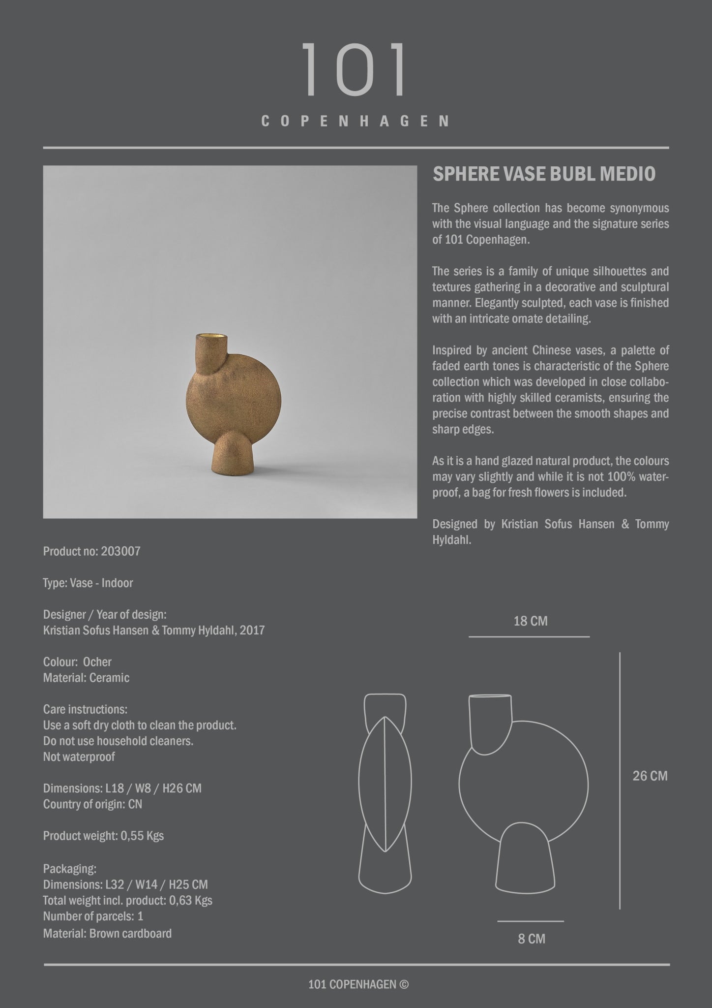 101 Copenhagen - Sphere Vase Bubl, Medio - Ocher - Vase