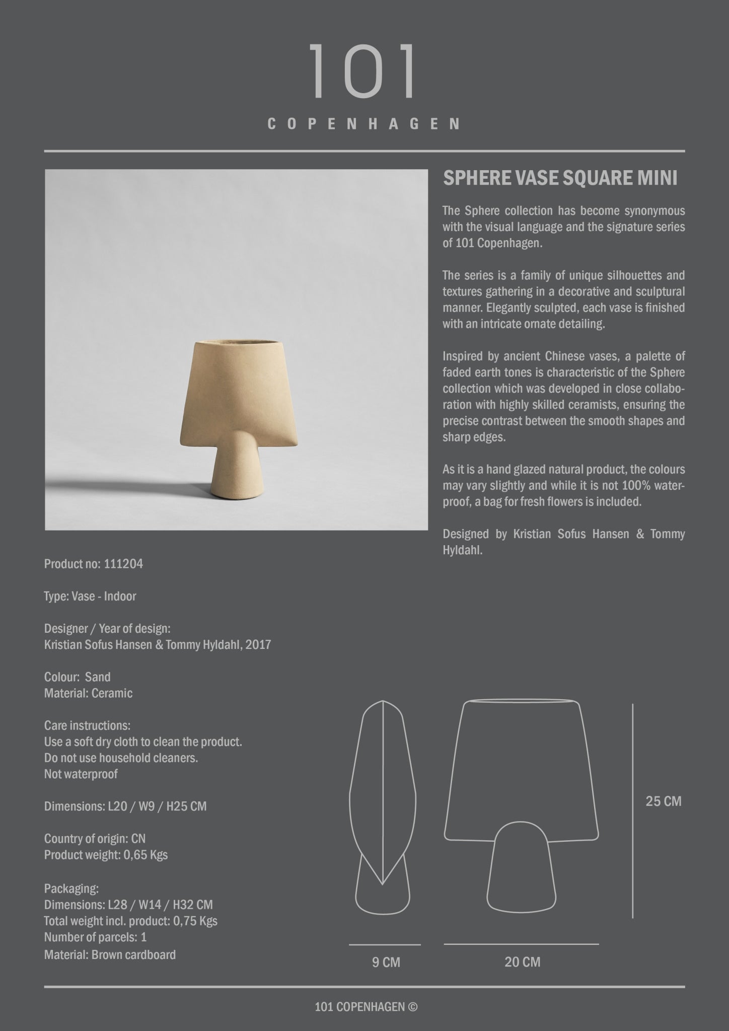 101 Copenhagen - Sphere Vase Square, Mini - Sand - Vase