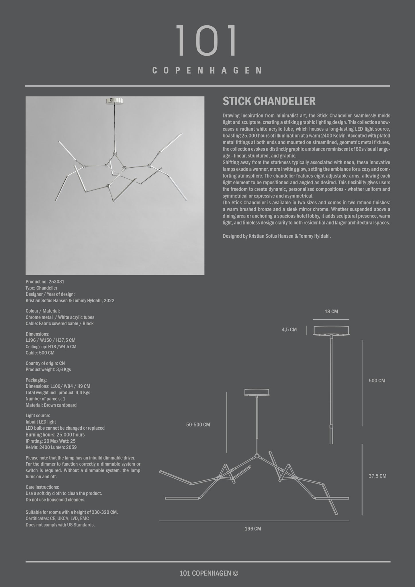 101 Copenhagen - Stick Chandelier - Chrome - Chandelier