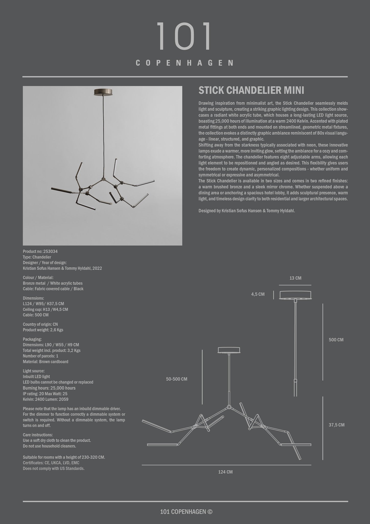 101 Copenhagen - Stick Chandelier Mini - Bronze - Chandelier