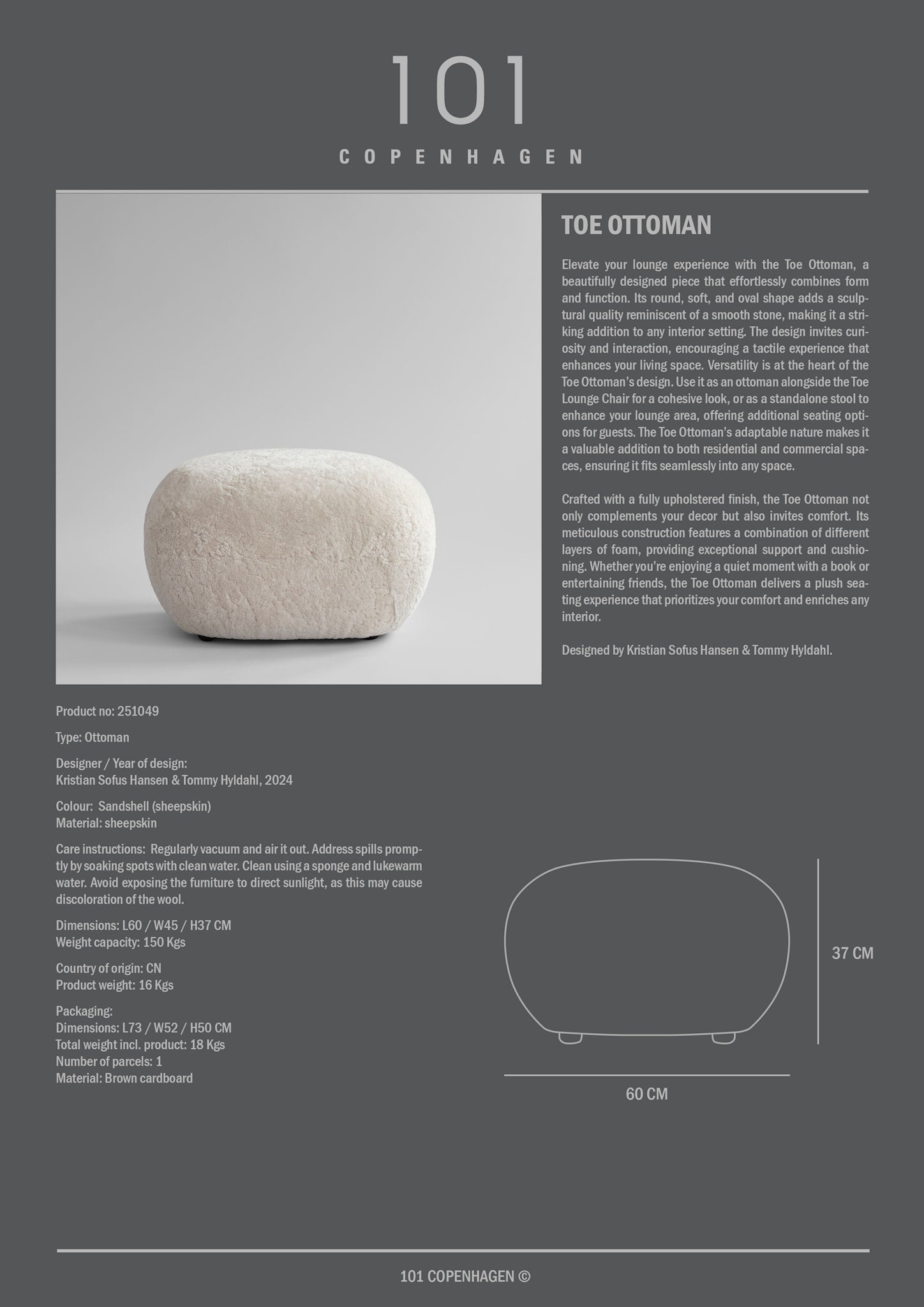 101 Copenhagen - Toe Ottoman - Sandshell (Sheepskin) - Ottoman