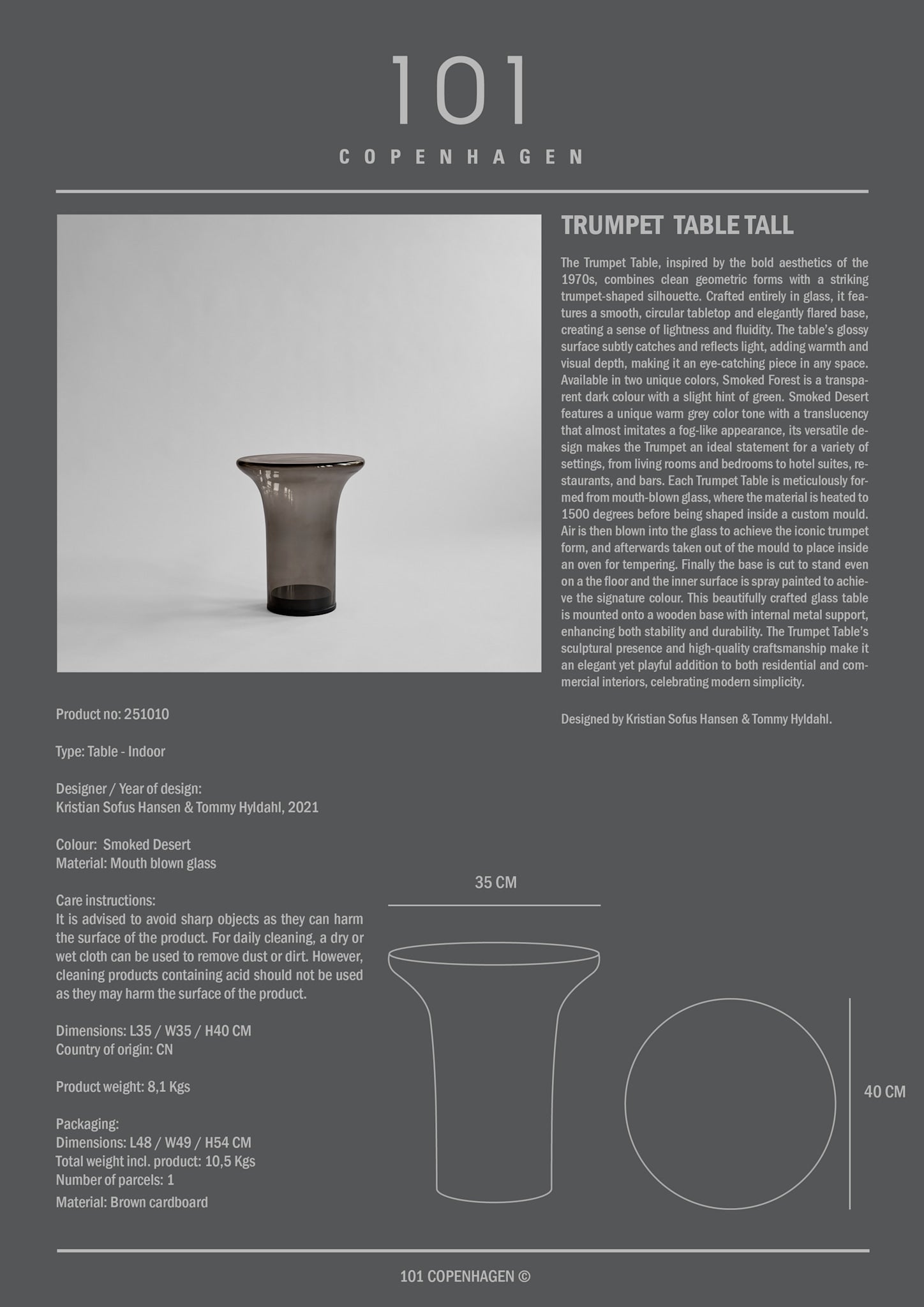 101 Copenhagen - Trumpet Table, Tall - Smoked Forest - Coffee or Side Table