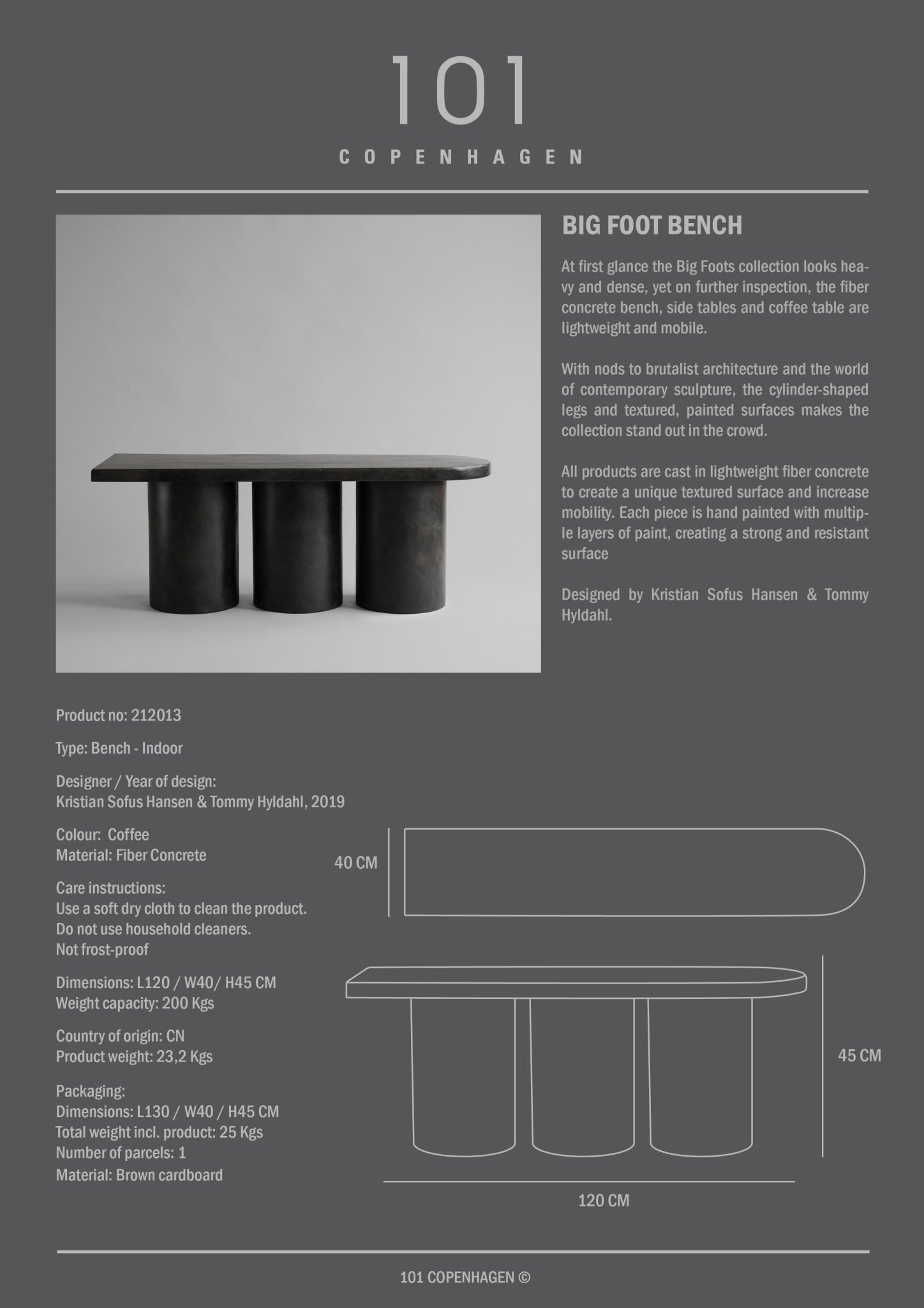 101 Copenhagen - Big Foot Bench - Coffee - Bench