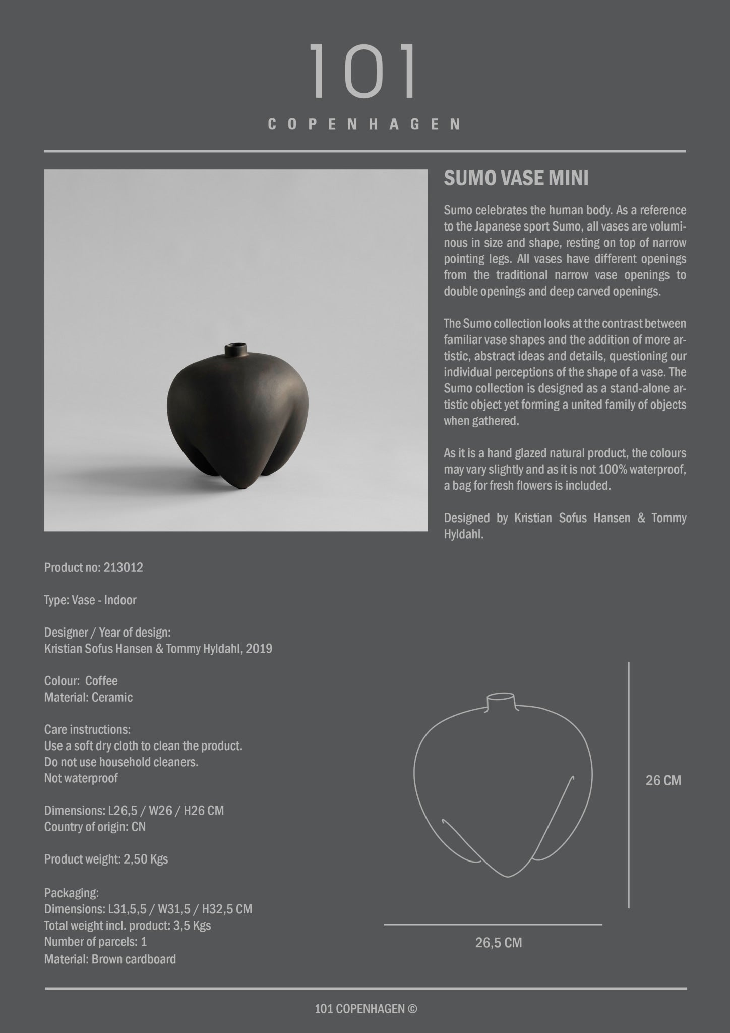 101 Copenhagen - Sumo Vase, Mini - Coffee - Vase