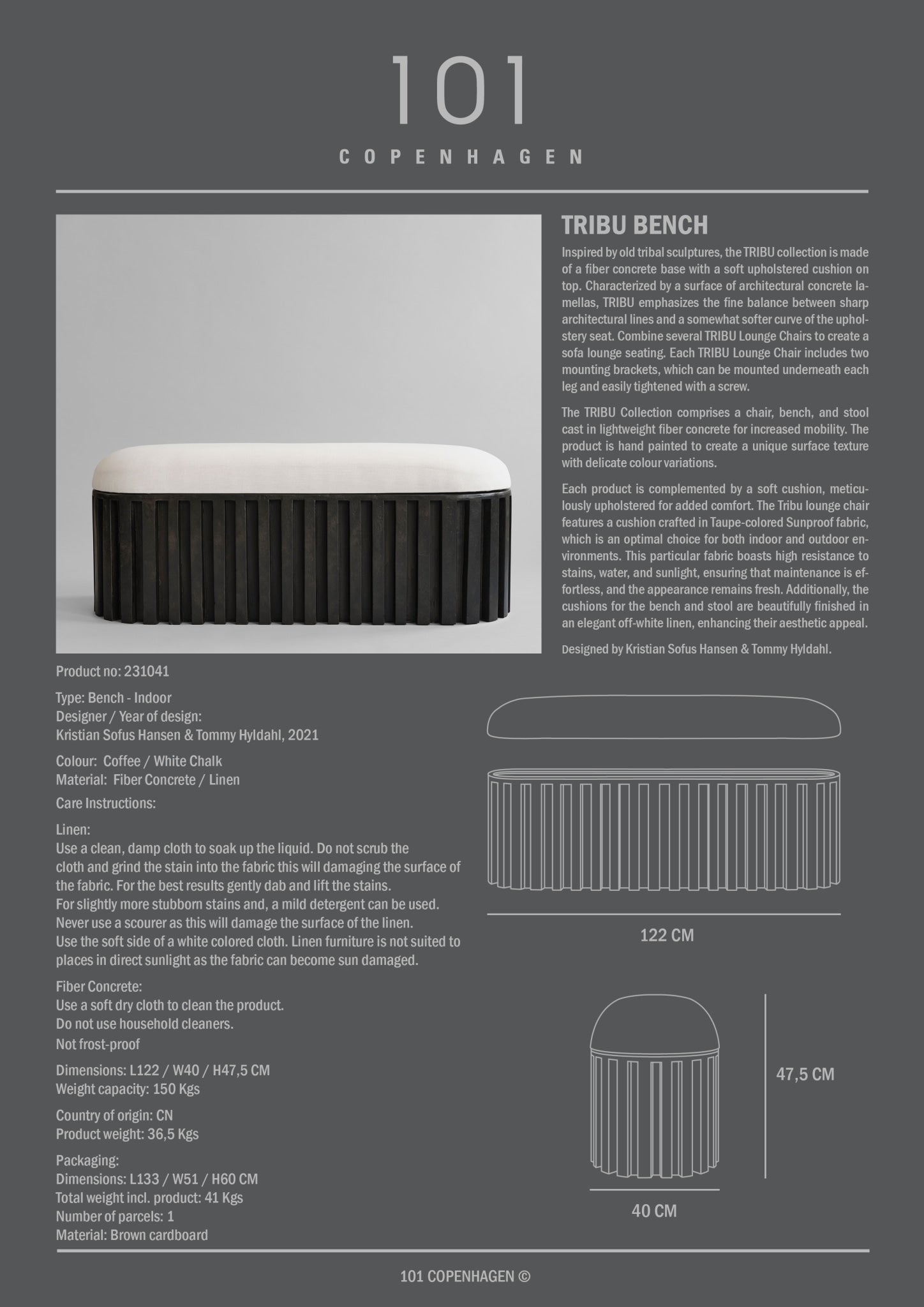 101 Copenhagen - Tribu Bench - Coffee - Bench