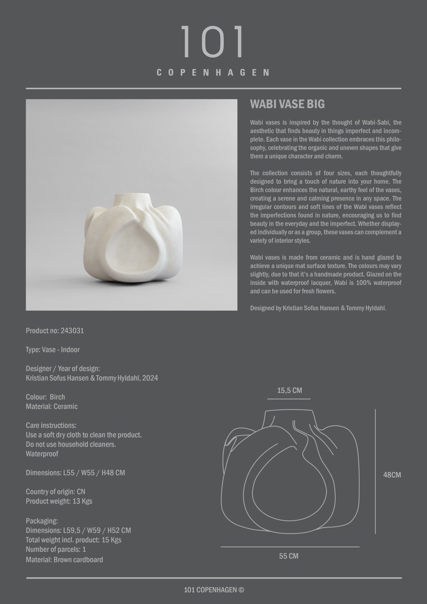 101 Copenhagen - Wabi Vase, Big - Birch - Vase
