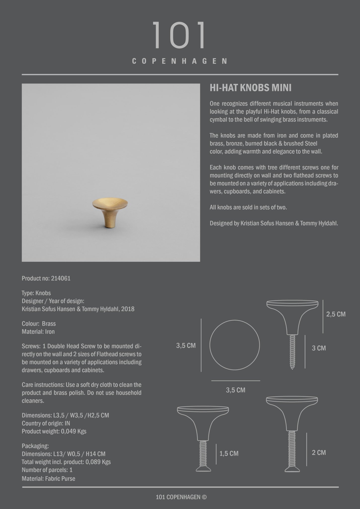 101 Copenhagen - HiHat Knobs, Mini - Brass - Knobs