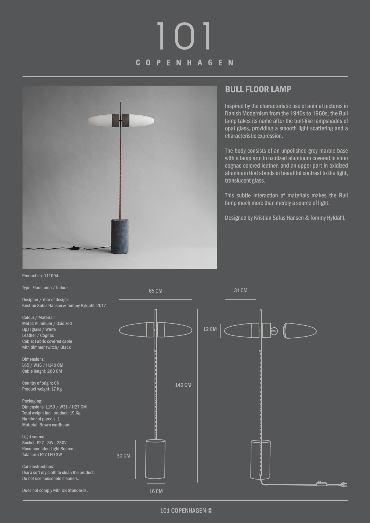 101 Copenhagen - Bull Floor Lamp - Oxidized - Floor Lamp
