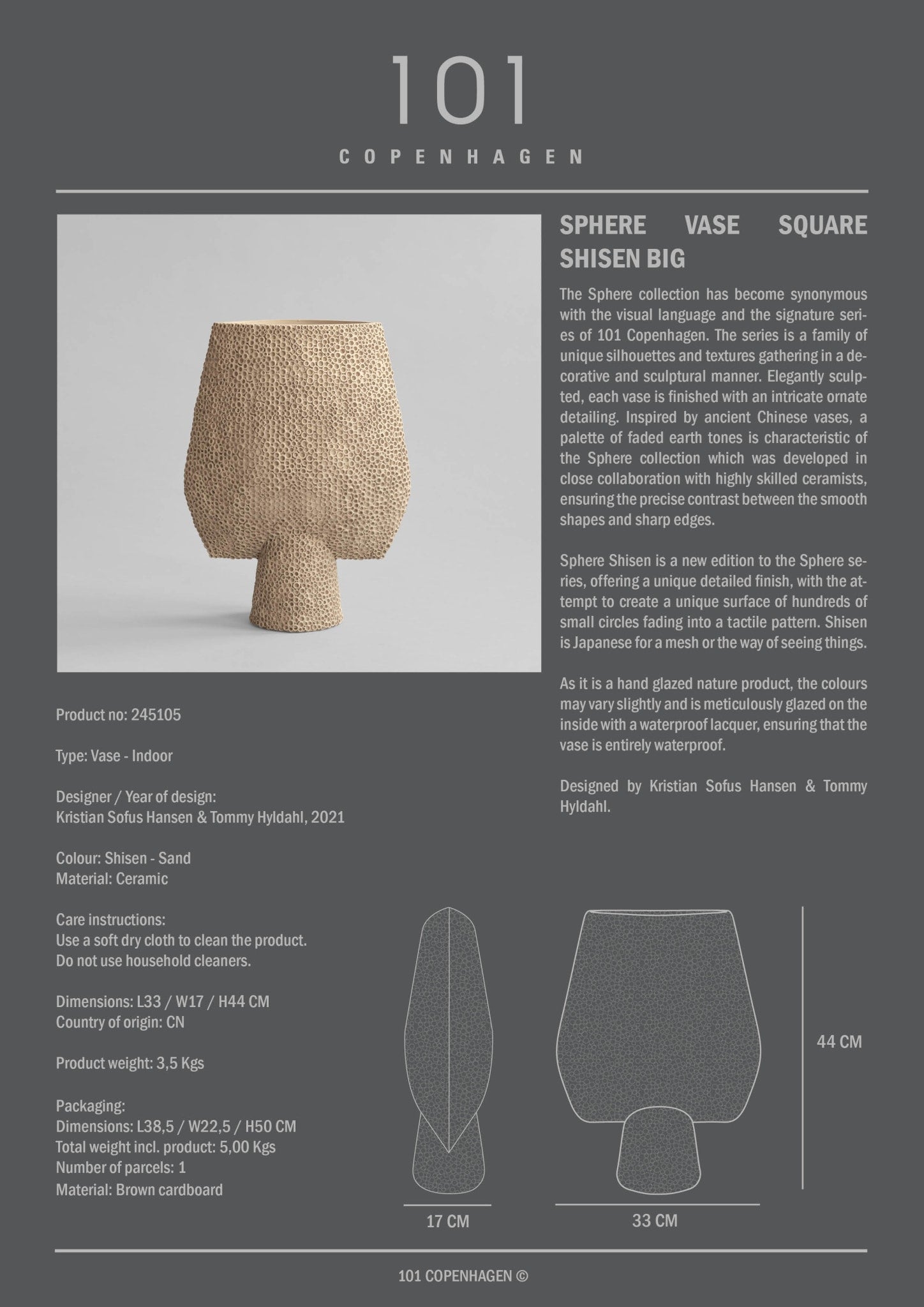 101 Copenhagen - Sphere Vase Square Shisen, Big - Sand - Vase