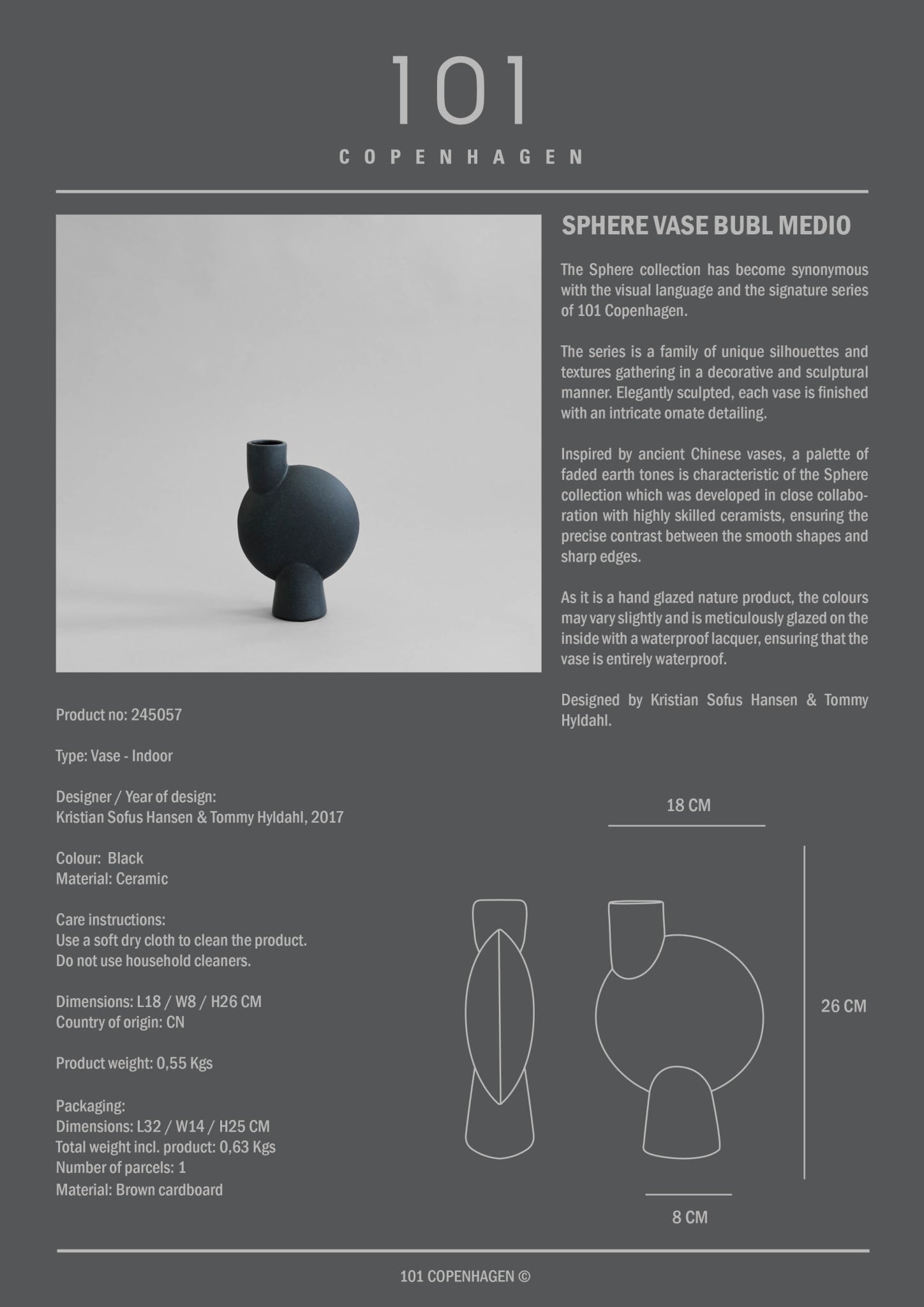 101 Copenhagen - Sphere Vase Bubl, Medio - Black - Vase