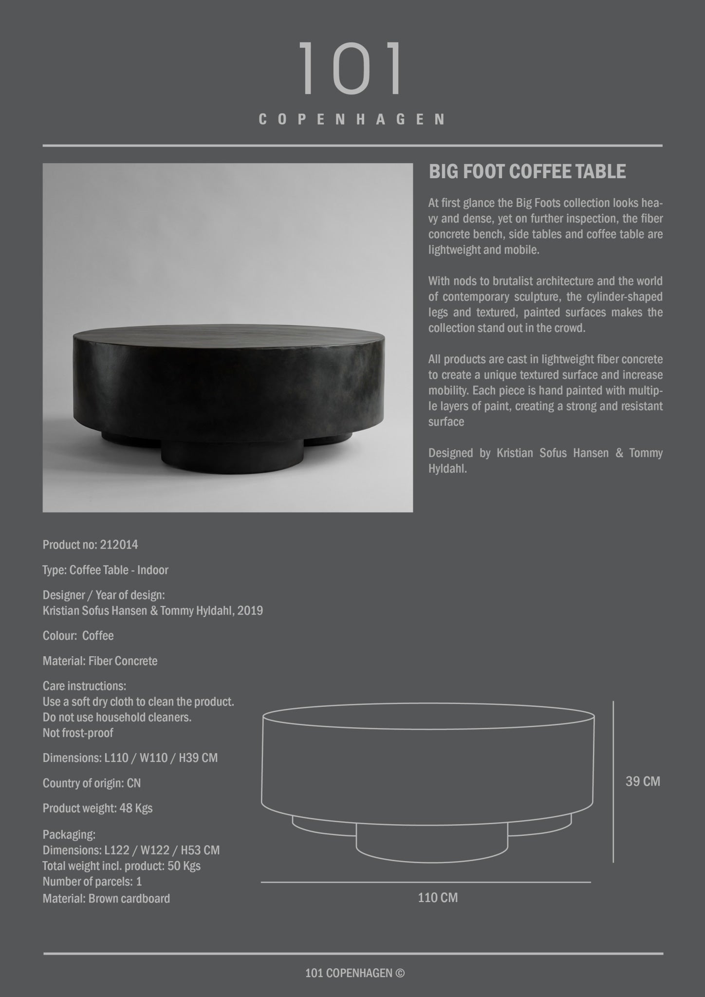101 Copenhagen - Big Foot Coffee Table, Big - Coffee - Coffee Table
