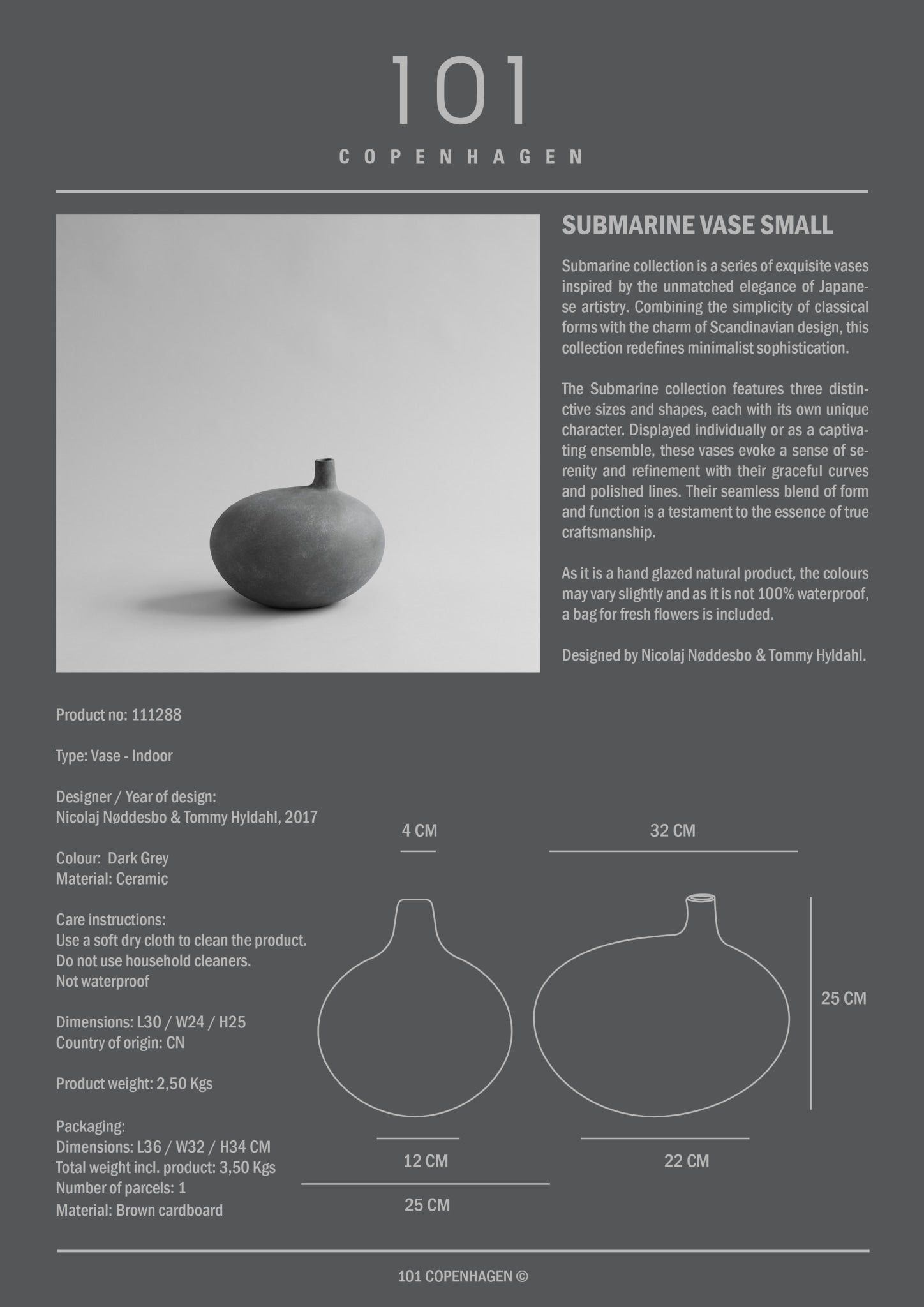 101 Copenhagen - Submarine Vase, Small - Dark Grey - Vase