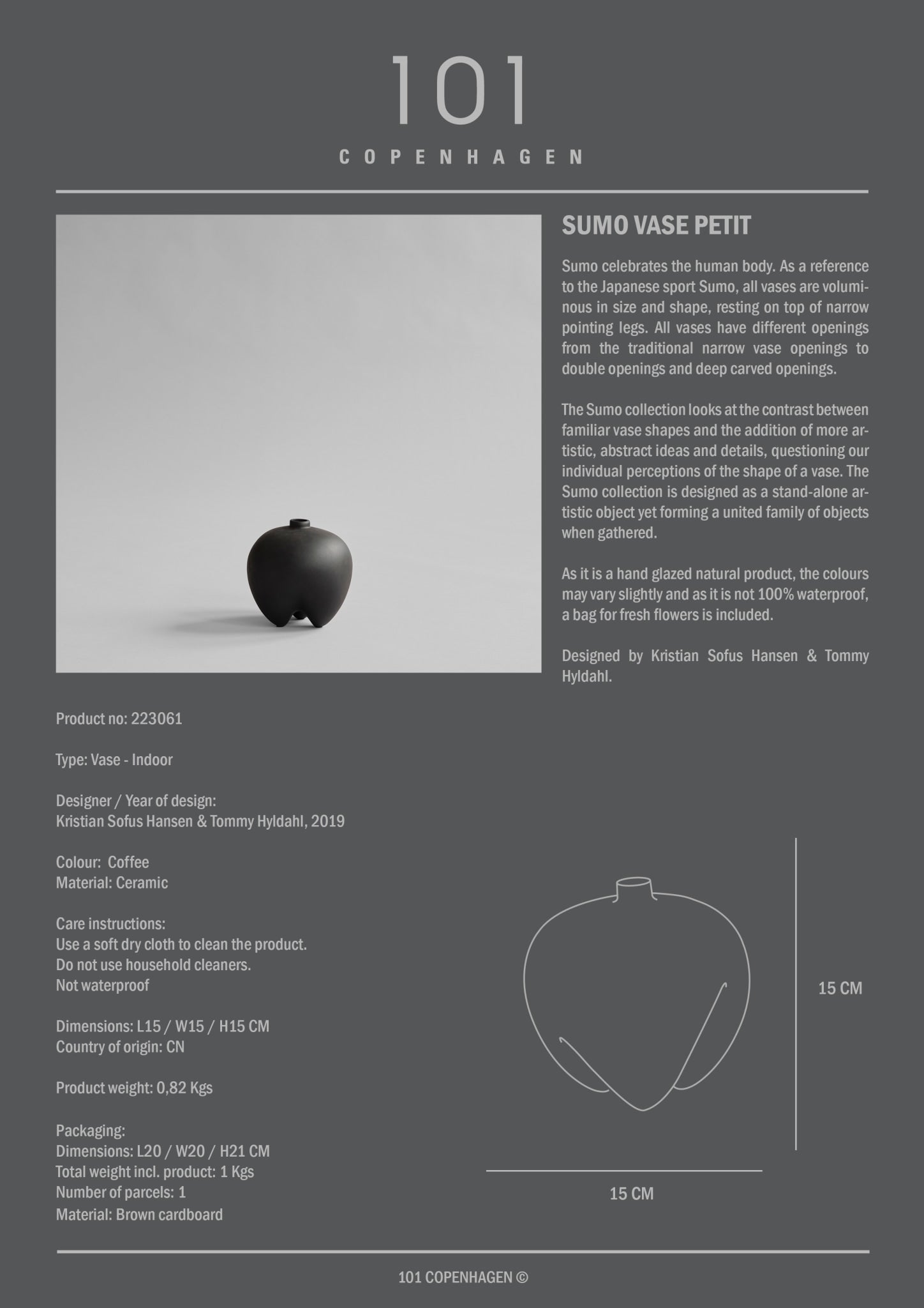 101 Copenhagen - Sumo Vase, Petit - Coffee - Vase