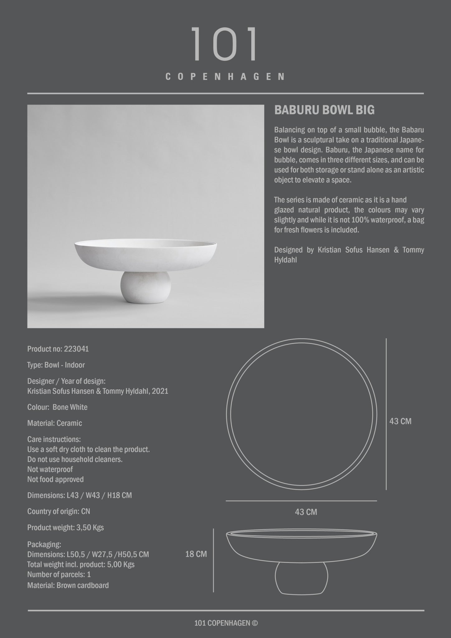 101 Copenhagen - Baburu Bowl, Big - Bone White - Ceramic bowl