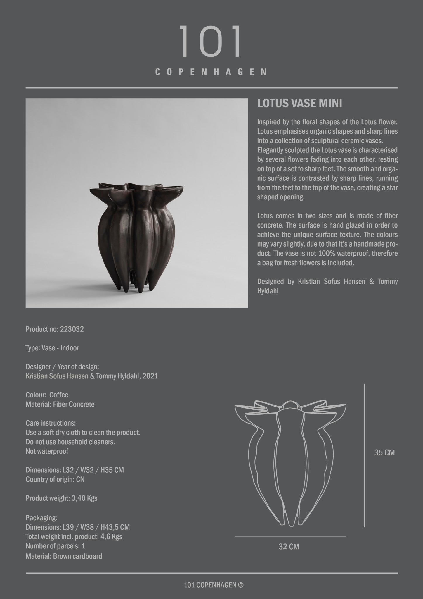 101 Copenhagen - Lotus Vase, Mini - Coffee - Vase