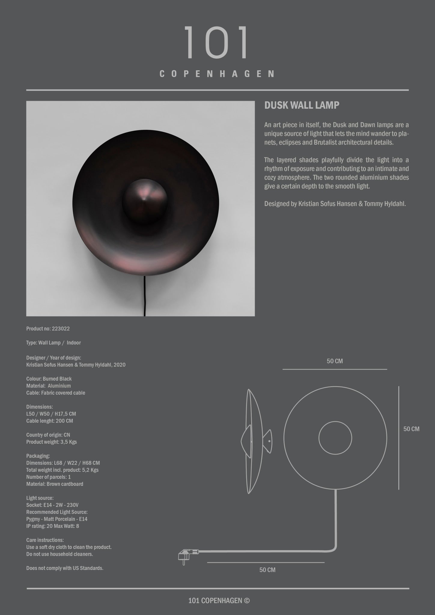 101 Copenhagen - Dusk Wall Lamp - Burned Black - Wall Lamp