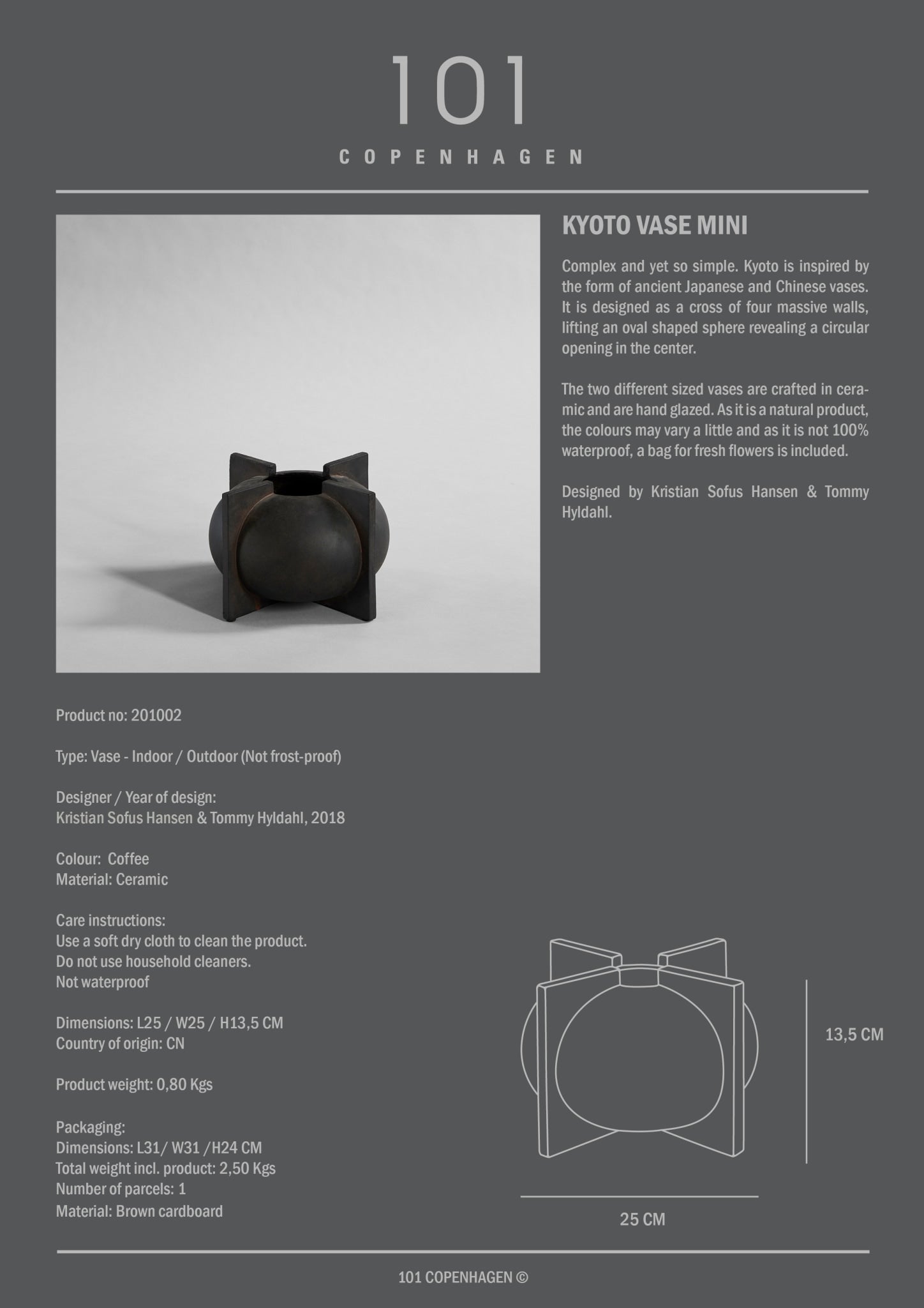 101 Copenhagen - Kyoto Vase, Mini - Coffee - Vase