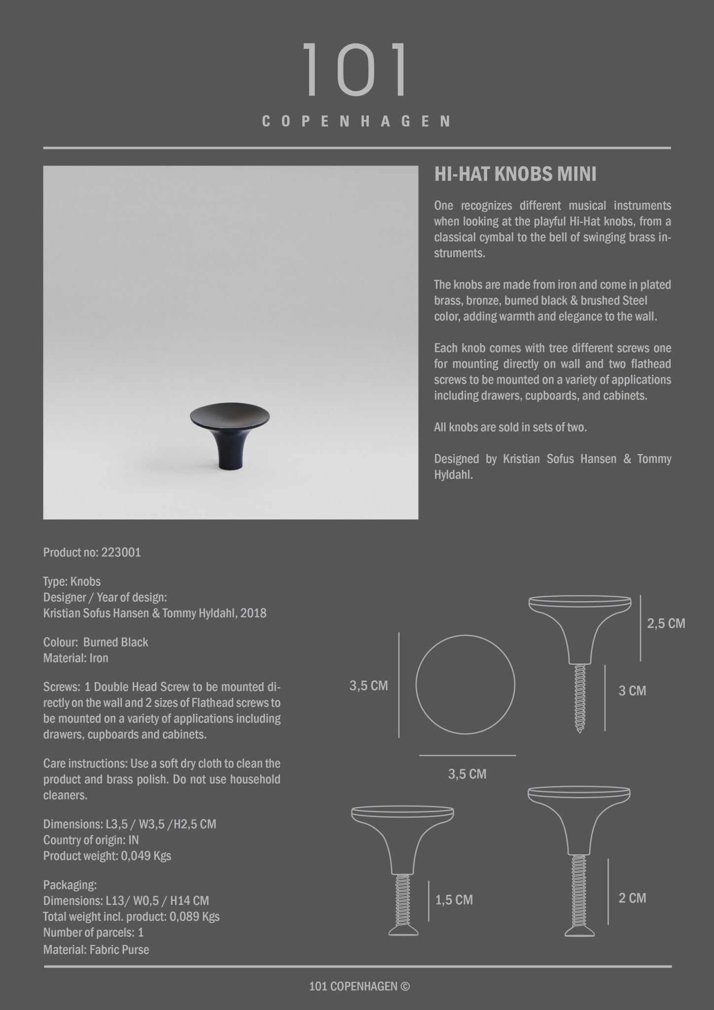 101 Copenhagen - HiHat Knobs, Mini - Burned Black - Knobs