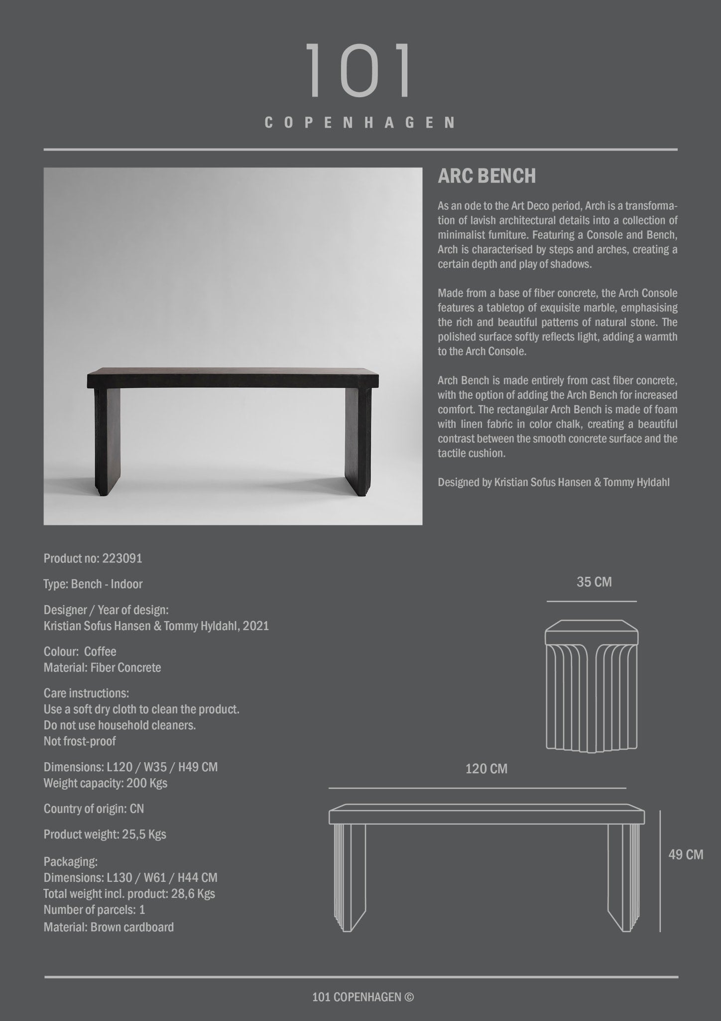 101 Copenhagen - Arc Bench - Coffee - Bench