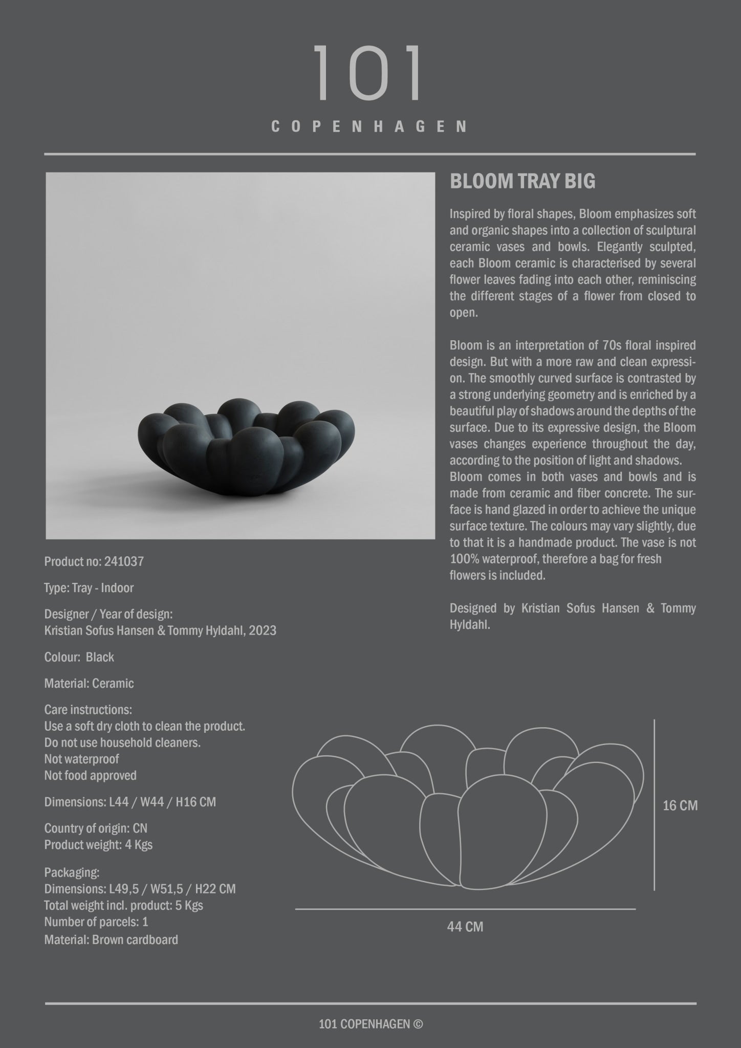 101 Copenhagen - Bloom Tray, Big - Black - Tray
