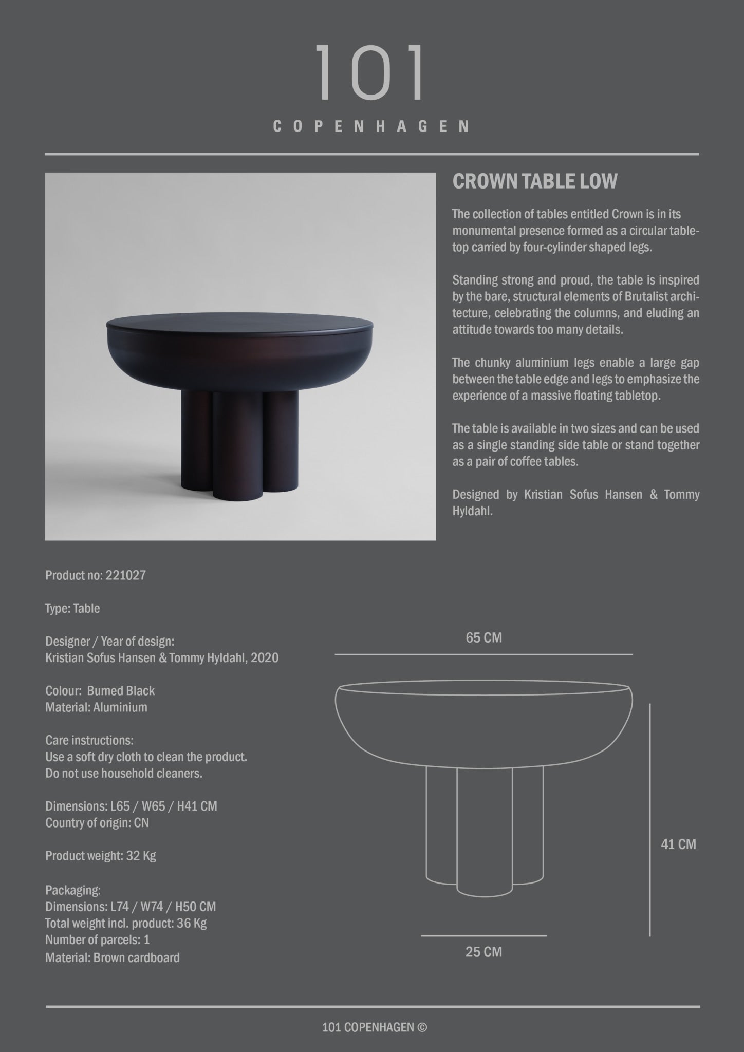 101 Copenhagen - Crown Table, Low - Burned Black - Coffee or Side Table