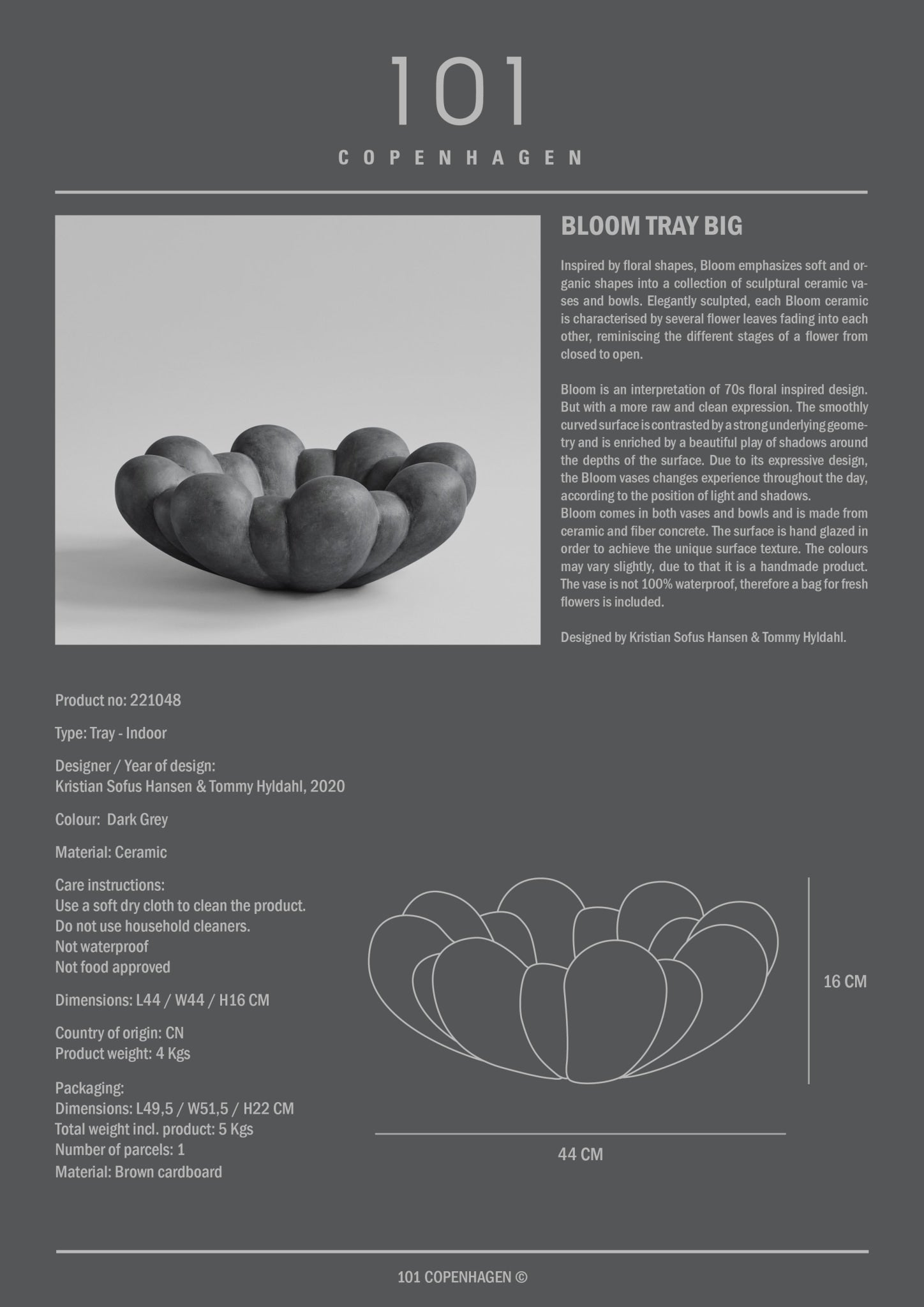 101 Copenhagen - Bloom Tray, Big - Dark Grey - Tray
