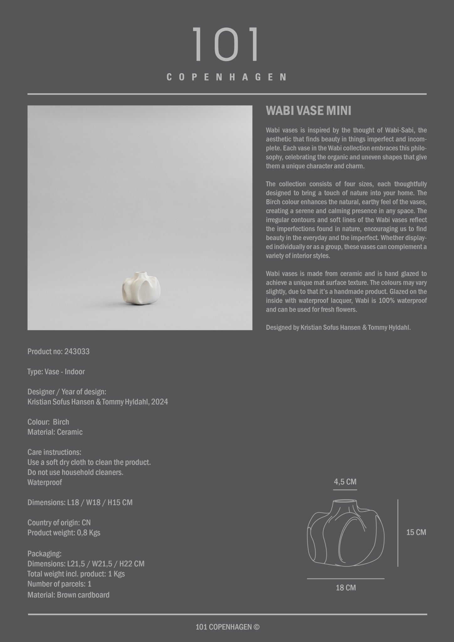 101 Copenhagen - Wabi Vase, Mini - Birch - Vase