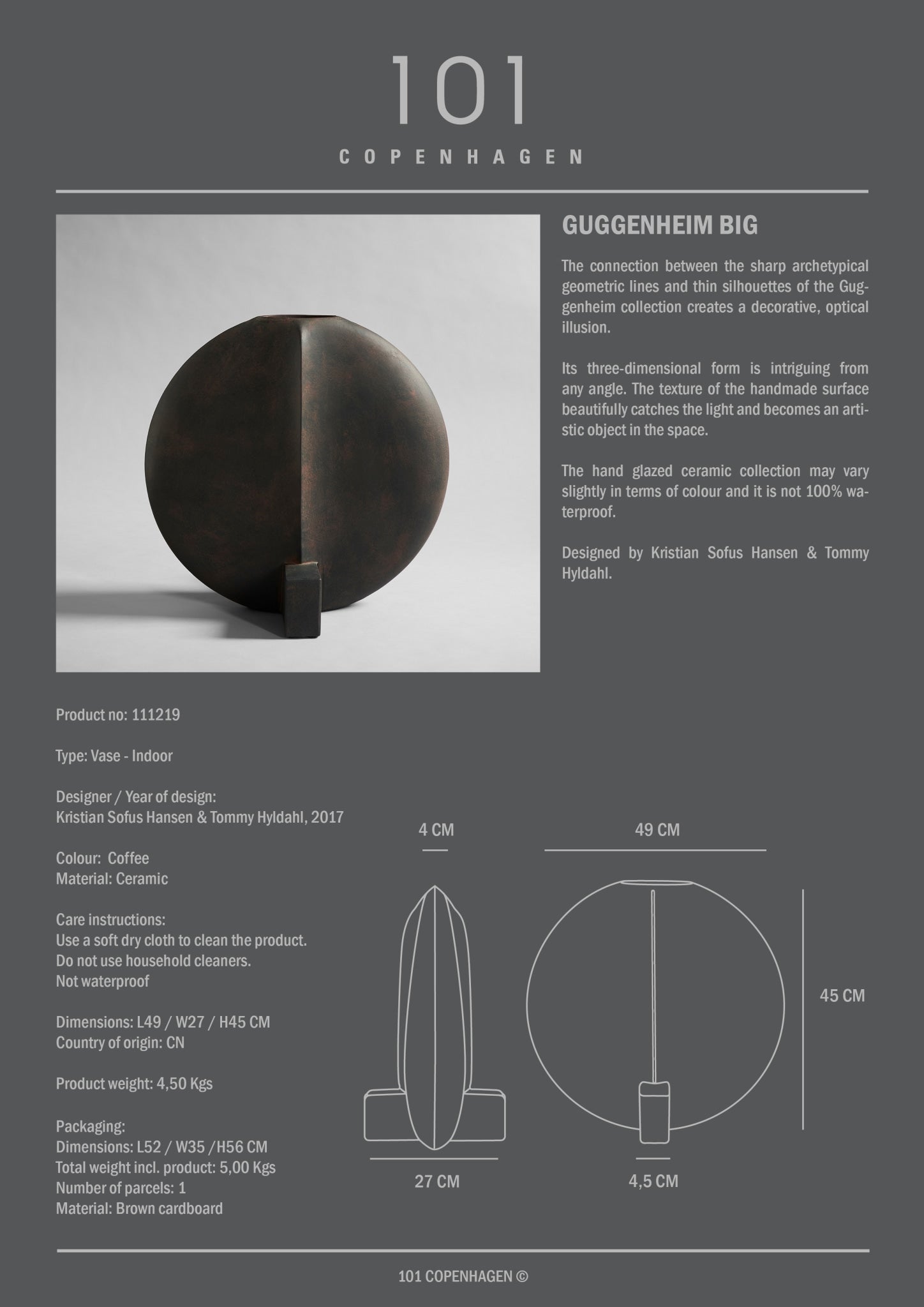 101 Copenhagen - Guggenheim Vase, Big - Coffee - Vase