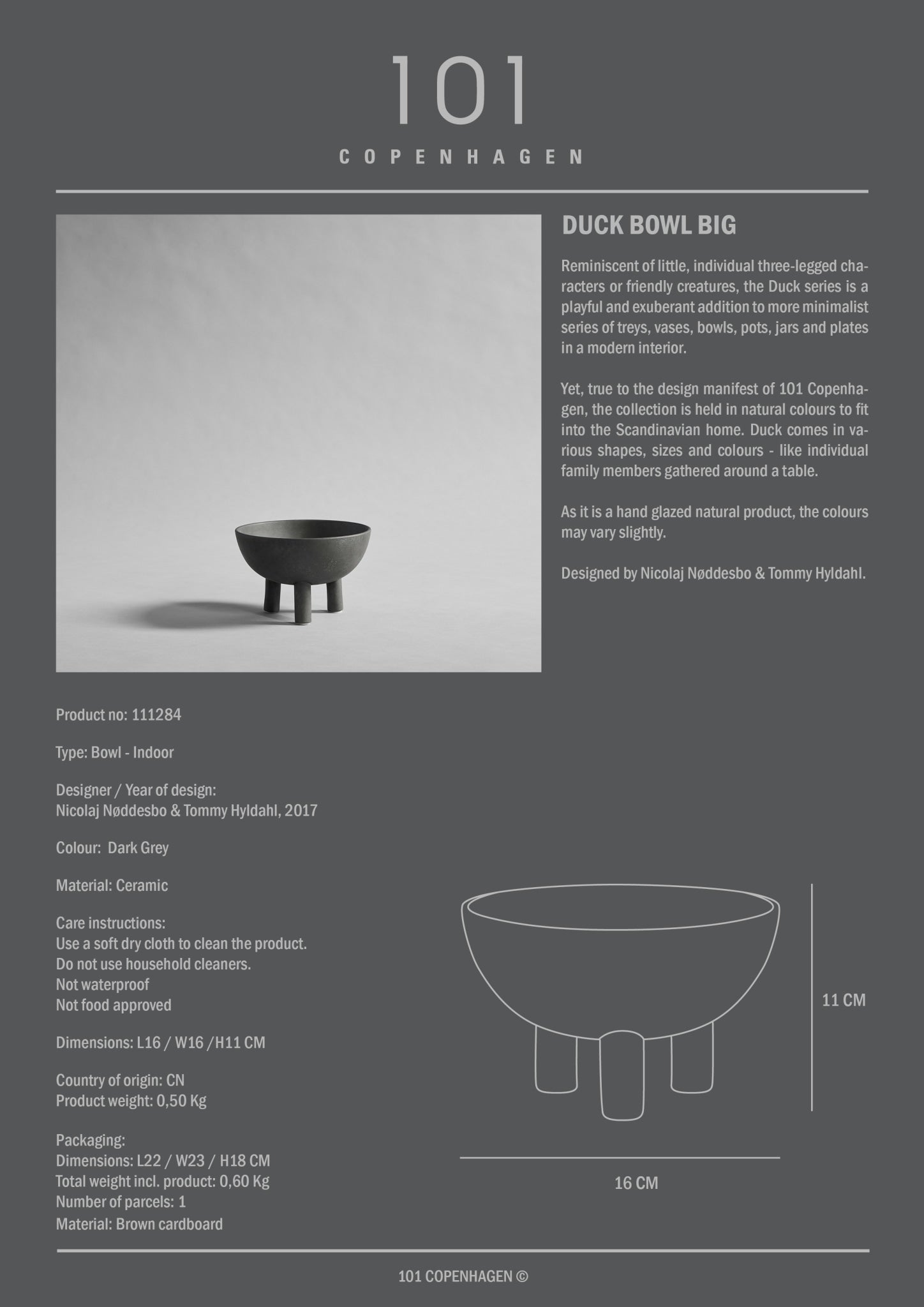 101 Copenhagen - Duck Bowl, Big - Dark Grey - Ceramic bowl