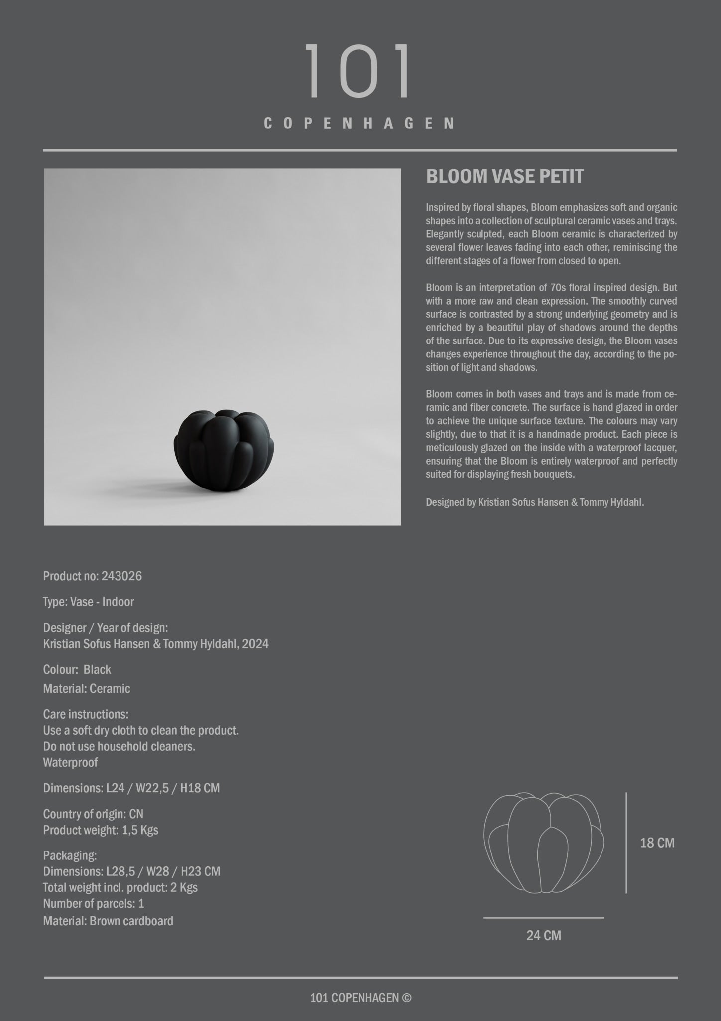 101 Copenhagen - Bloom Vase, Petit - Black - Vase