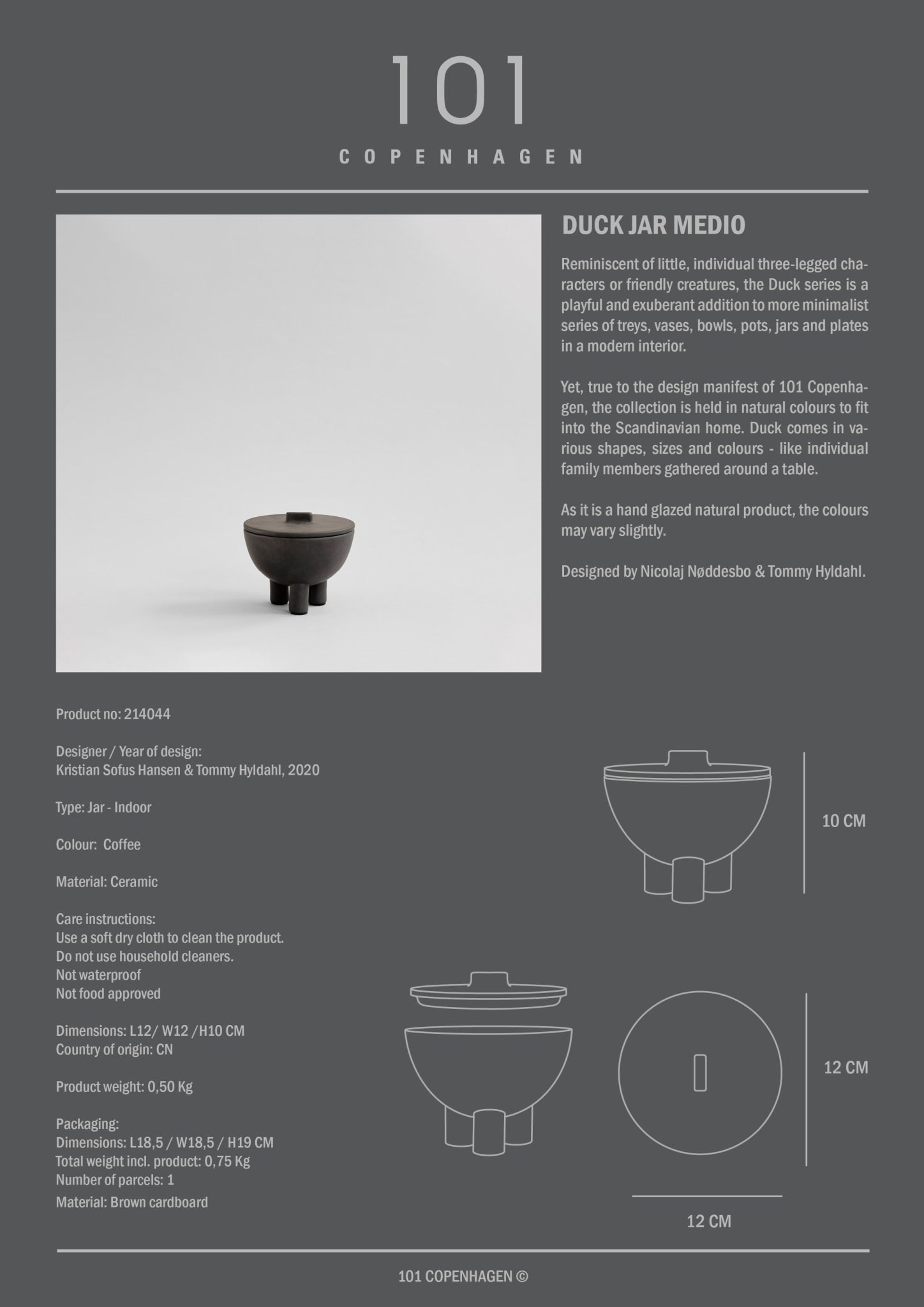 101 Copenhagen - Duck Jar, Medio - Coffee - Decorative Jars