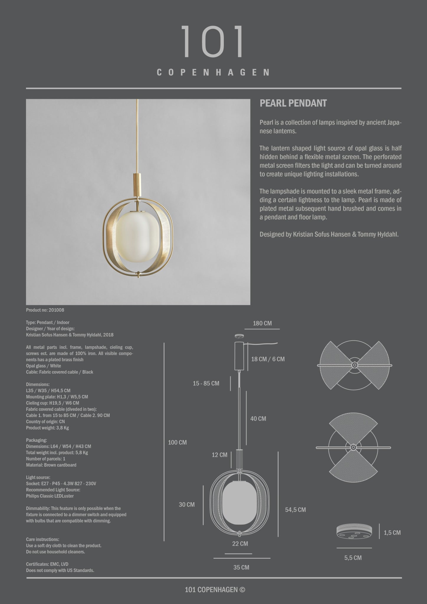 101 Copenhagen - Pearl Pendant - Brass - Pendant Lamp