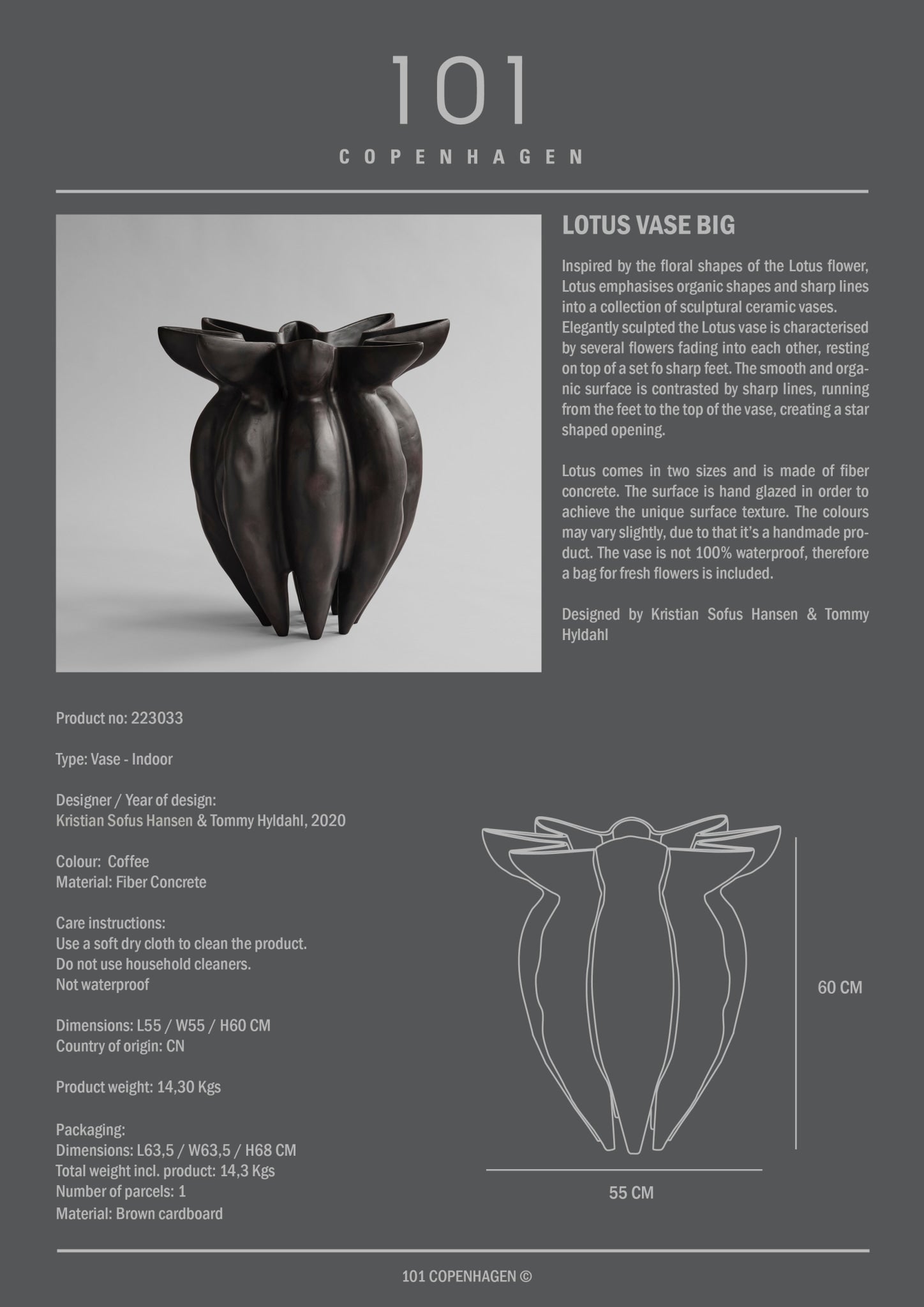 101 Copenhagen - Lotus Vase, Big - Coffee - Vase